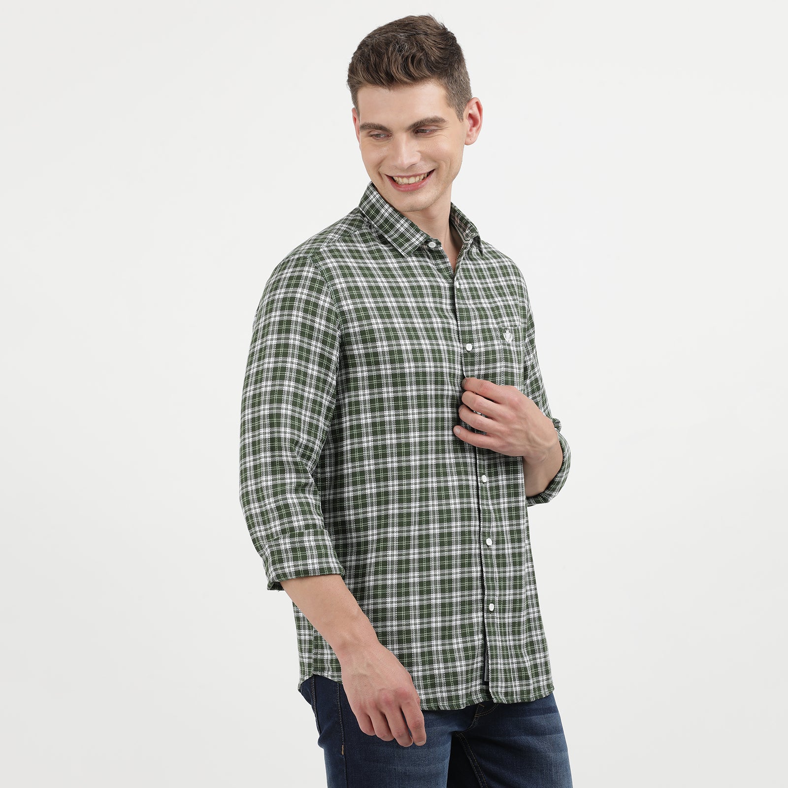 Men's Green Plaid Casual Shirt