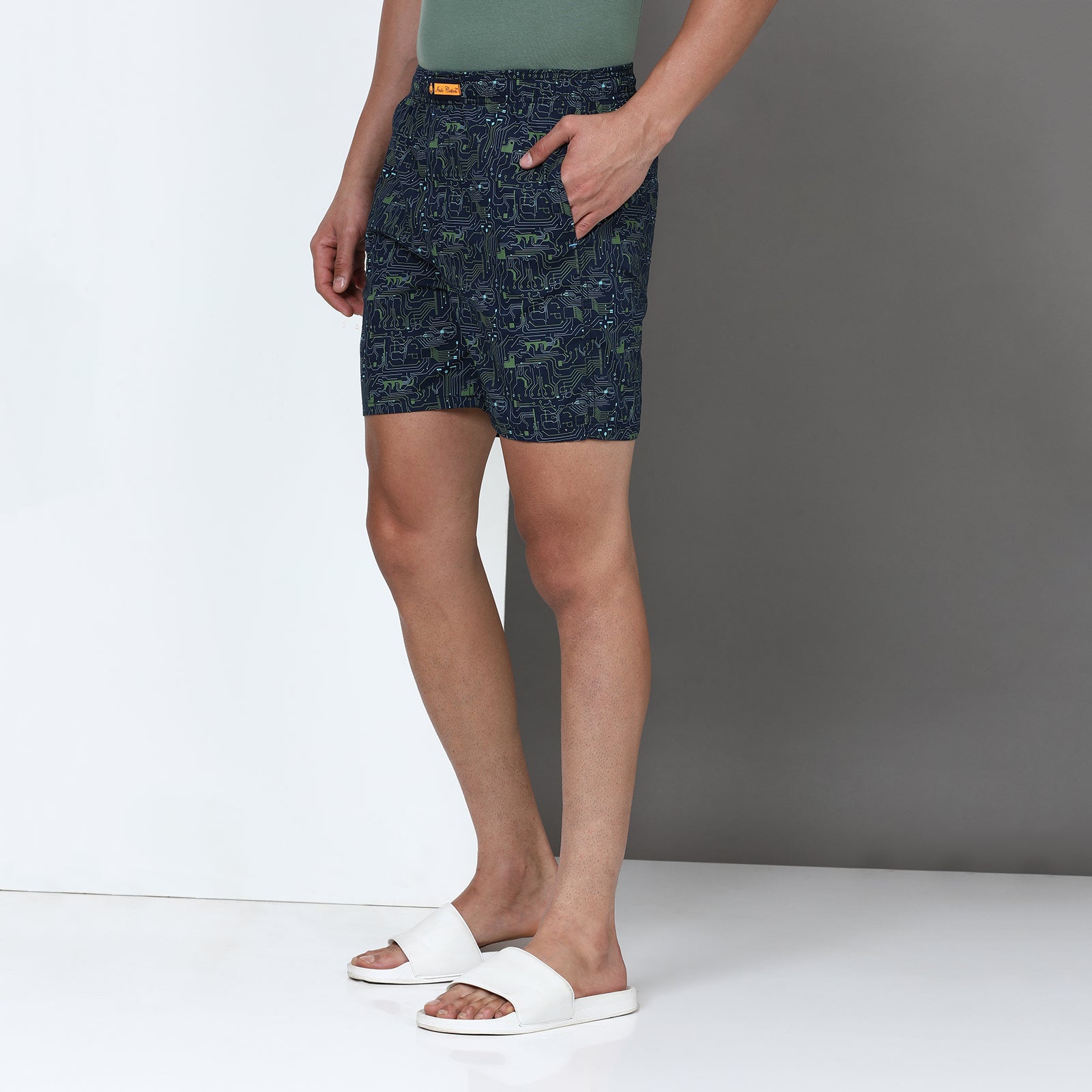 Navy Printed Short Thigh Short