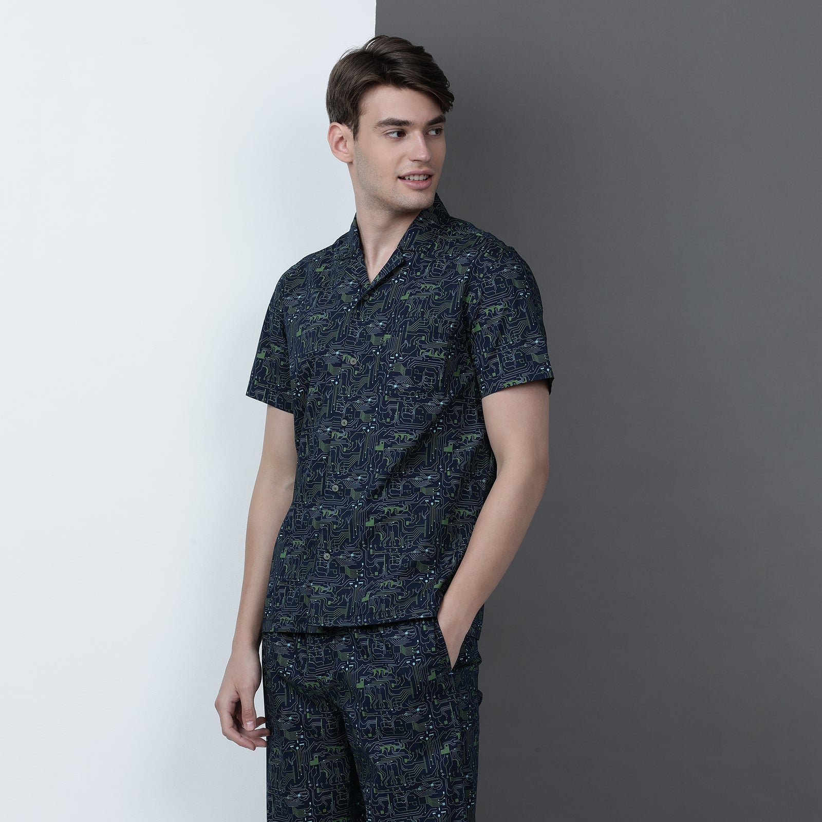 Navy Printed Lounge Wear Set