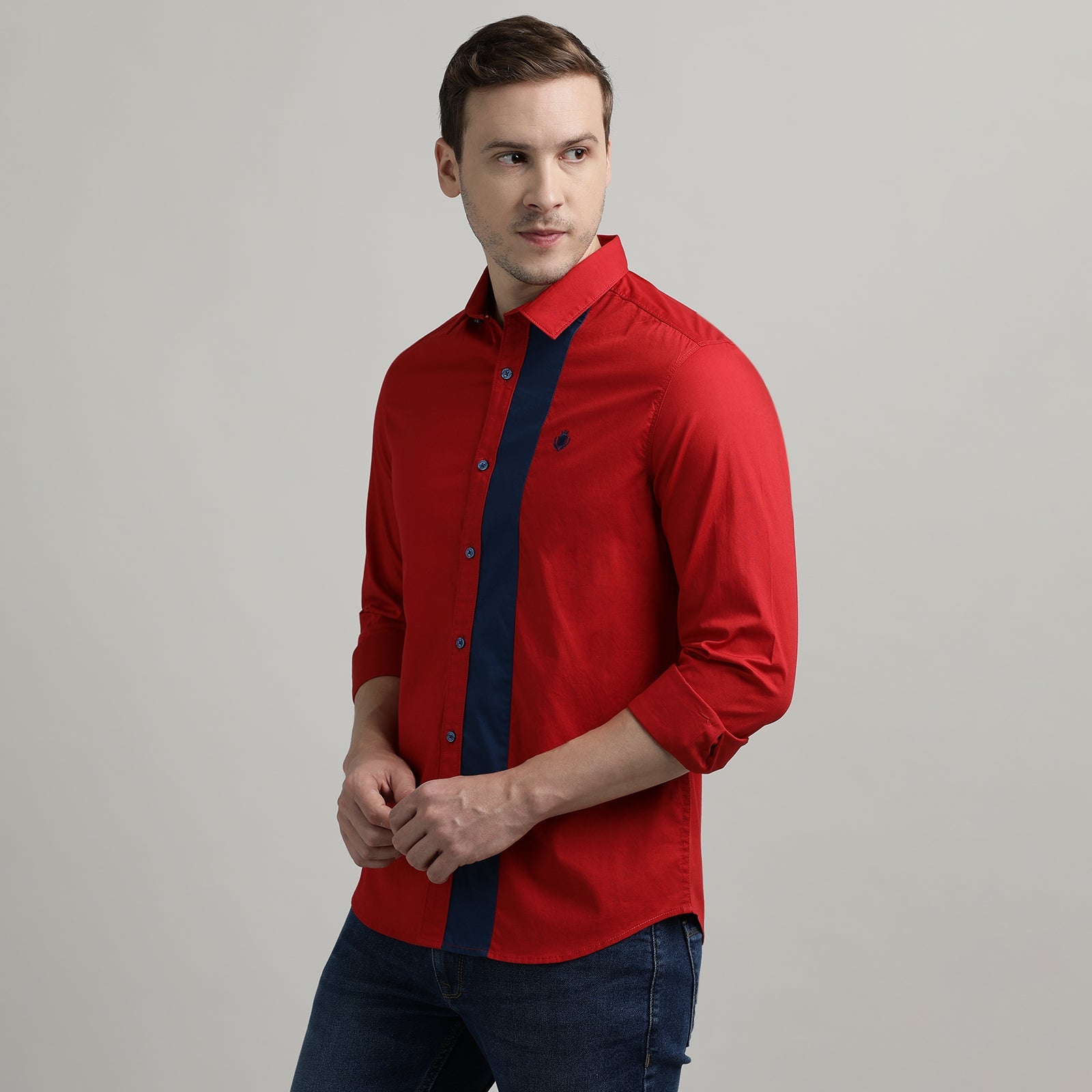 Red And Blue Cut&Sew Full Sleeve Shirt