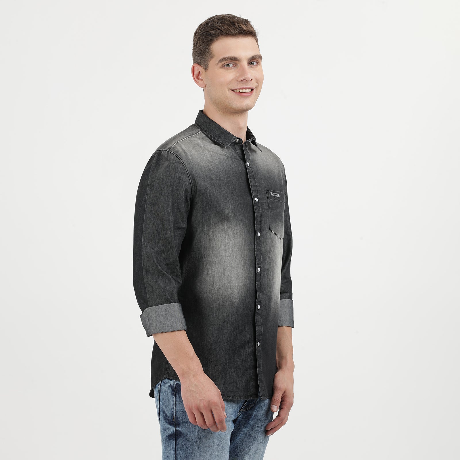 Men's Black Dark Washed Full Sleeve Casual Denim Shirt