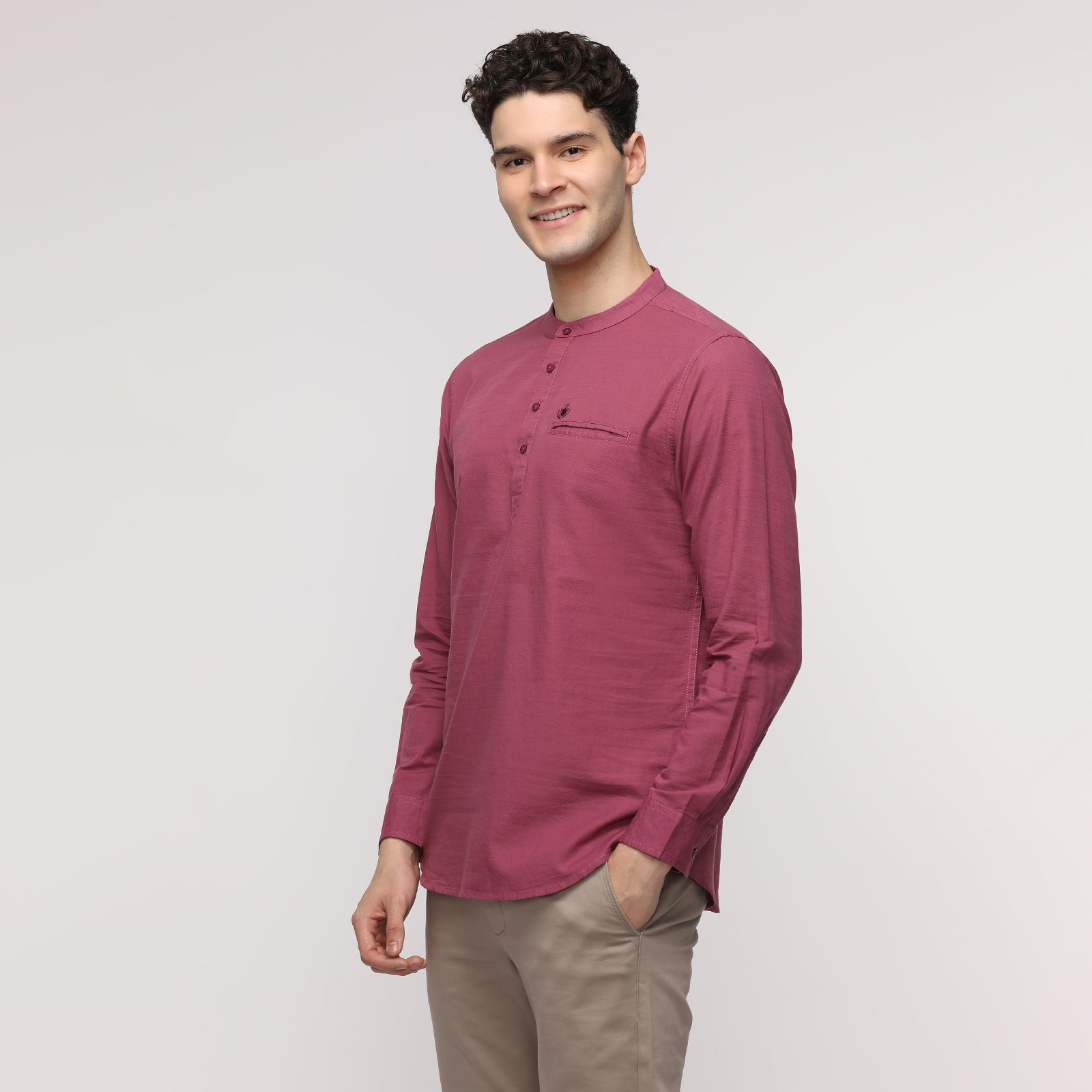 Men's Damson Solid Full Sleeve Short Kurthi