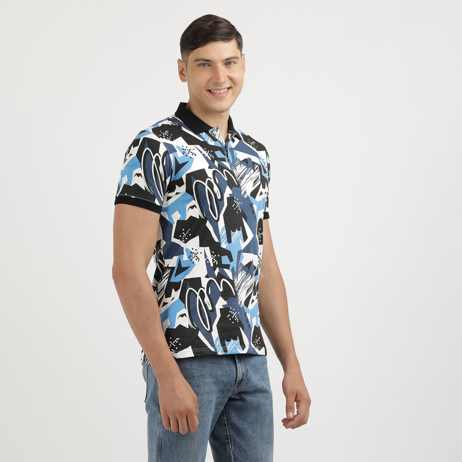 Men's Multi Colored All Over Printed Polo T-Shirt