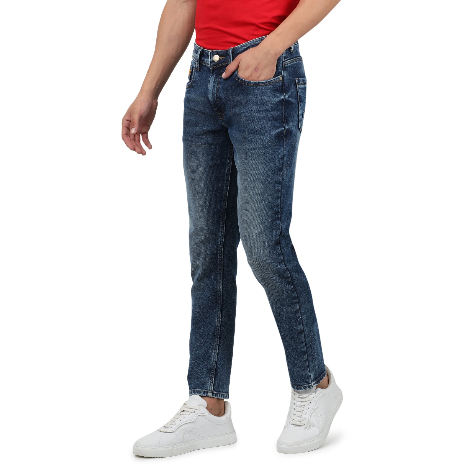 Navy Colored Light Wash Slim Fit Denim Pant