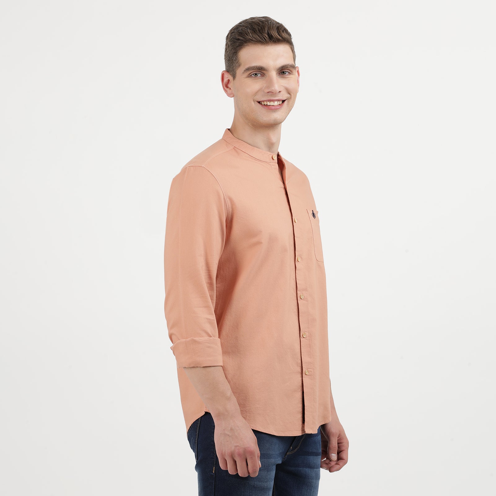 Clay Colored Mandarin Collar Full Sleeve Shirt