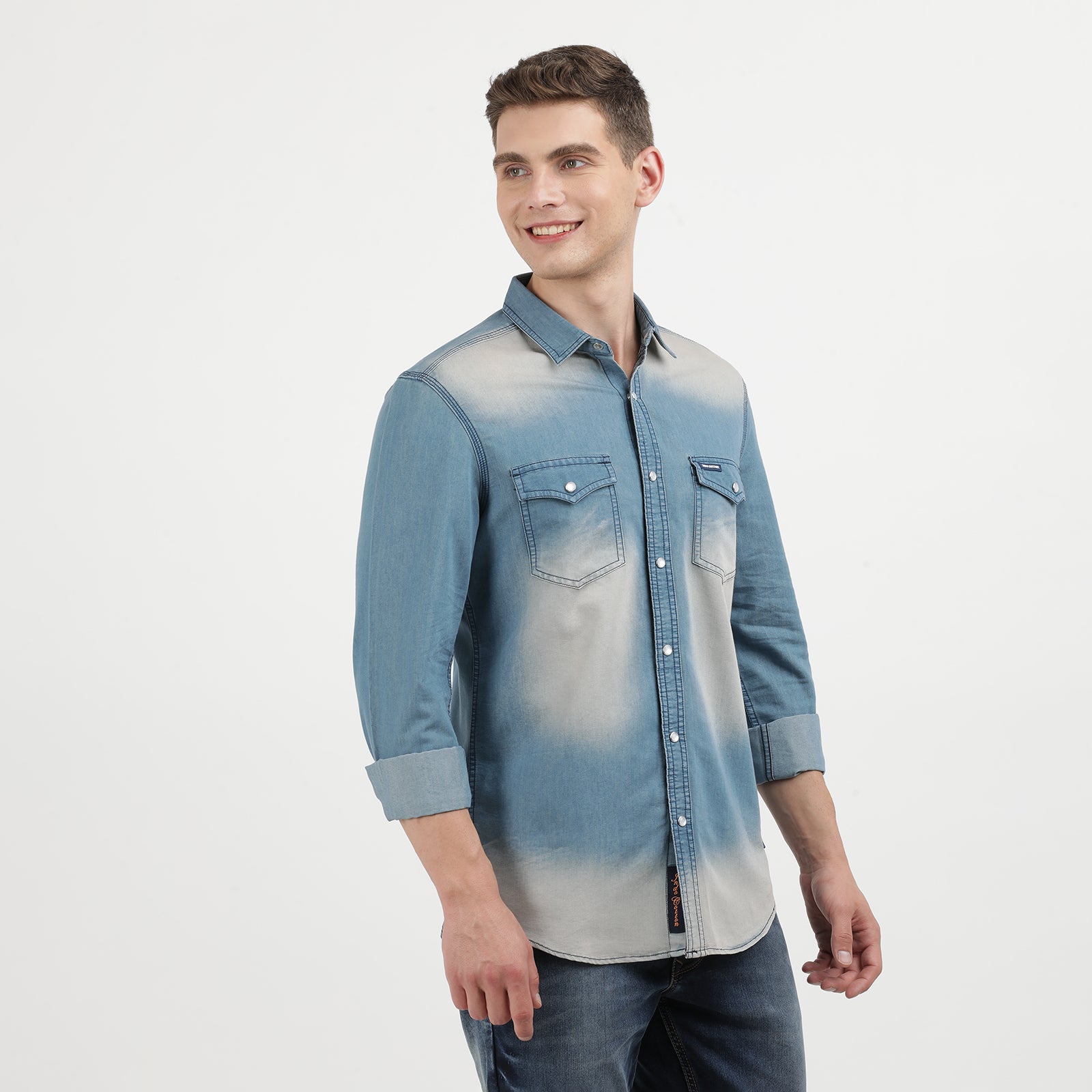 Men's Navy Blue Dark Washed Full Sleeve Casual Denim Shirt