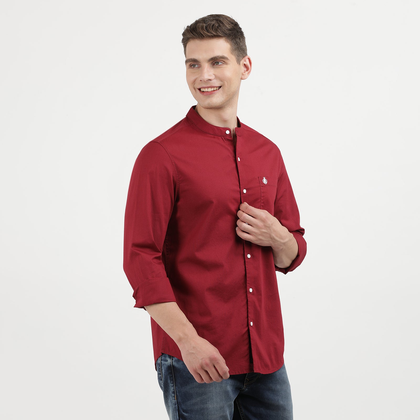 Stylish Tibetan Red Full Sleeve Mandarin Collar Shirt