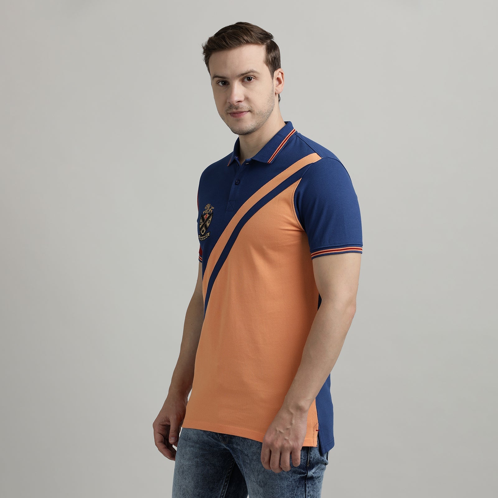 Polo T-Shirt Navy and Muskmelon Cut and Sew