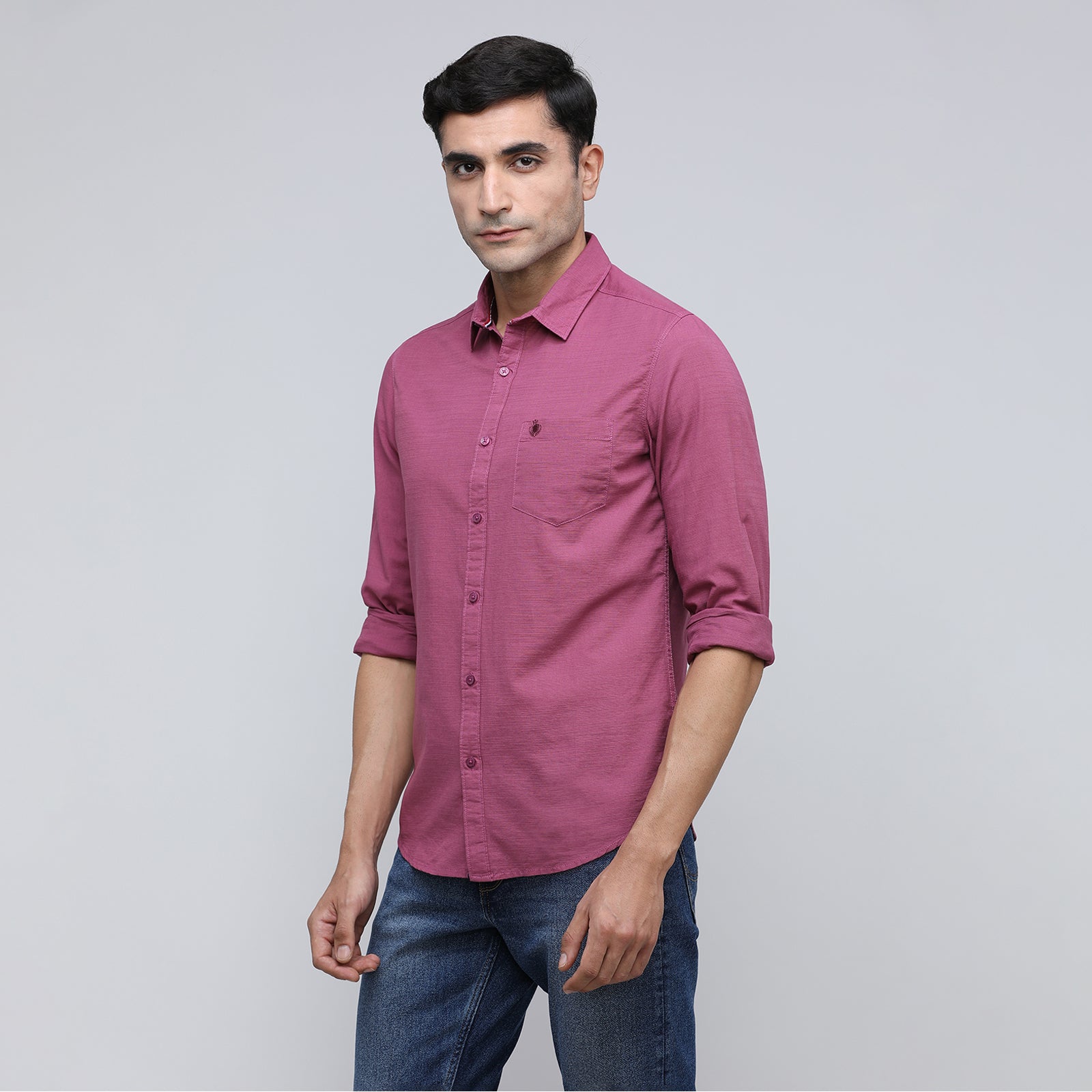 Indo Cotton Men's Solid Full Sleeve Shirt