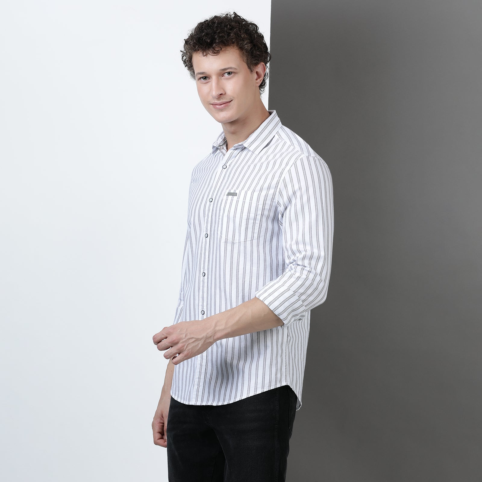 White Yarn Dyed Strips Full Sleeve Shirt