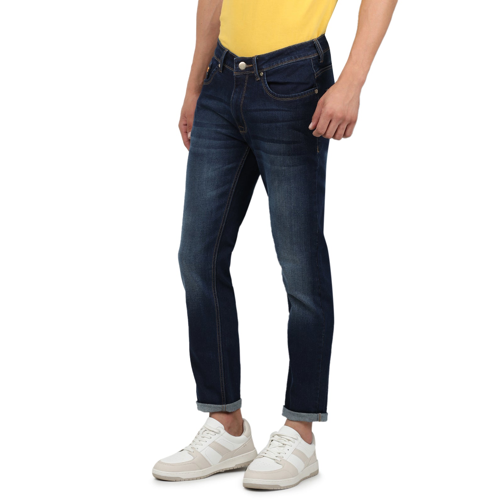 Navy Blue Light Wash Slim Fit Jeans