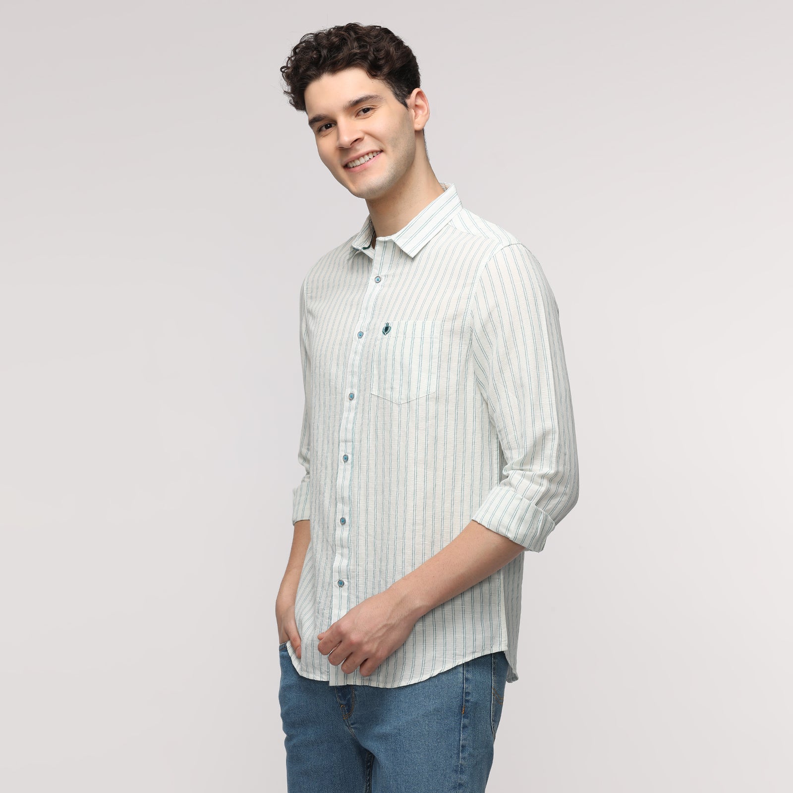 Men's Striped Regular Fit Shirt With Patch Pocket