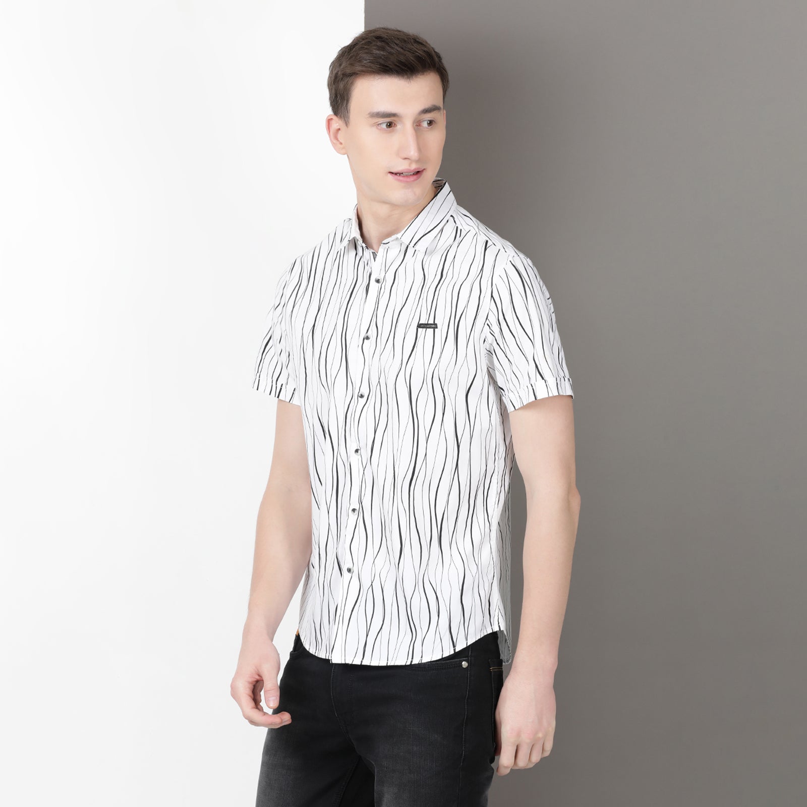 White & Black Strip Half Sleeve Shirt