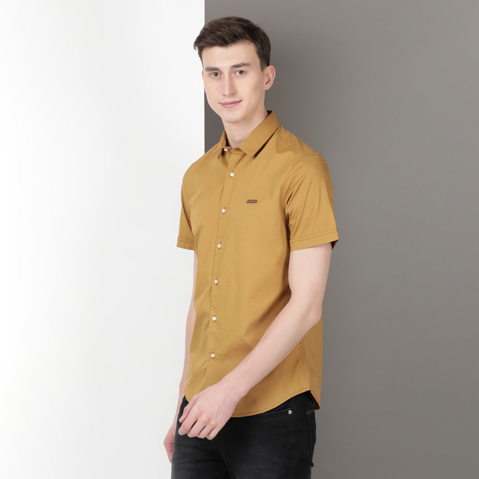 Mustard Solid Half Sleeve Shirt