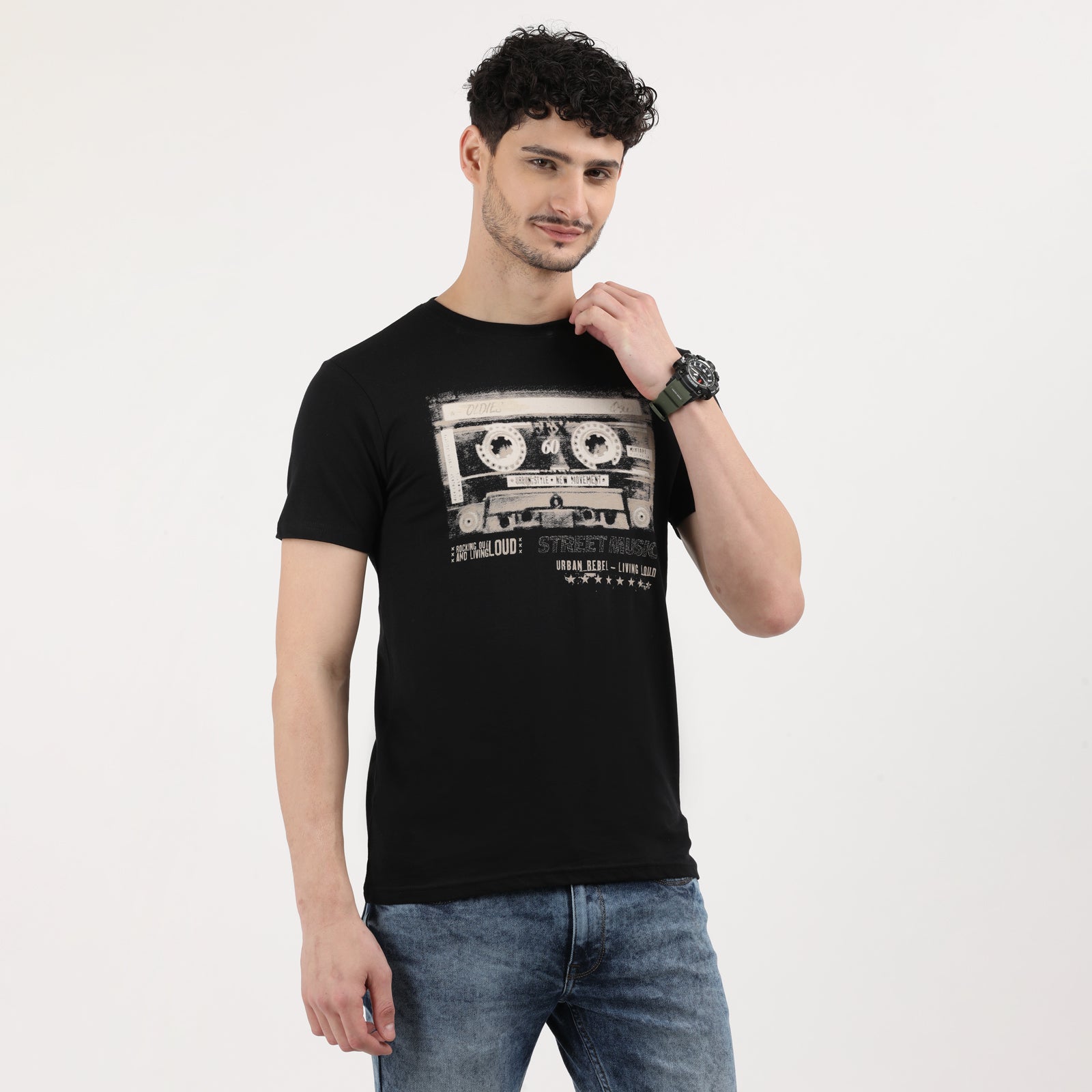 Jet Black  Men's Retro Cassette Tape Graphic Tee