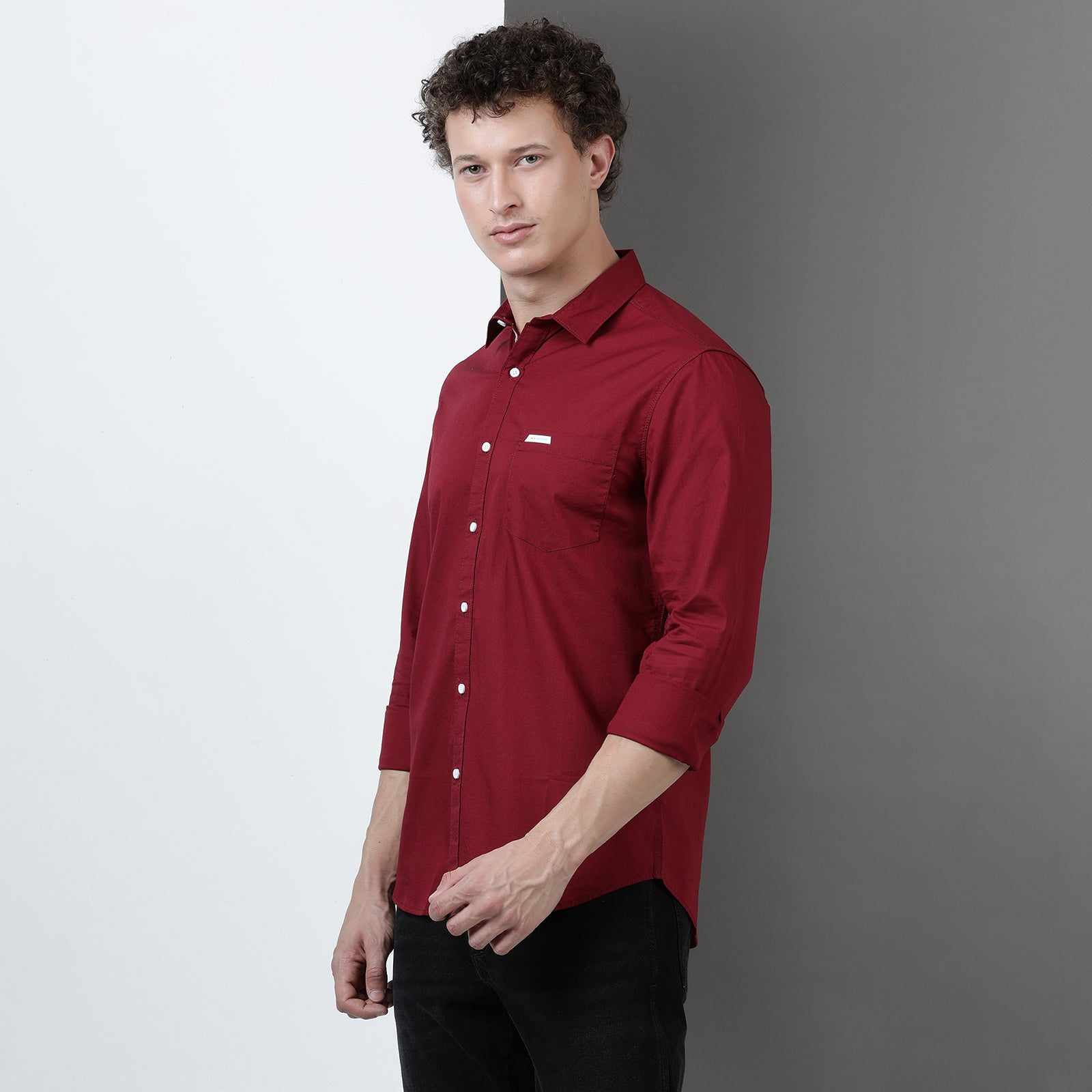 Tibetan Red Solid Full Sleeve Shirt