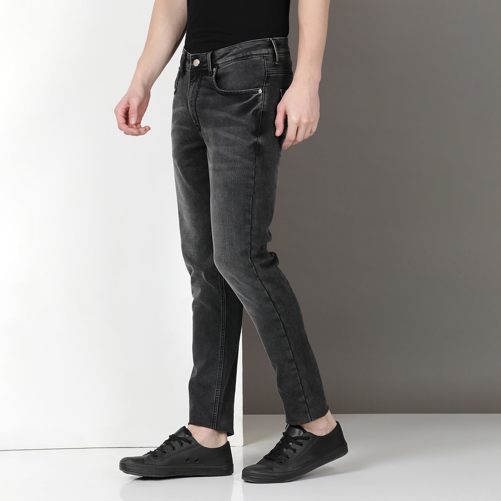 Light Wash Black Midrise Slim Fit Jeans