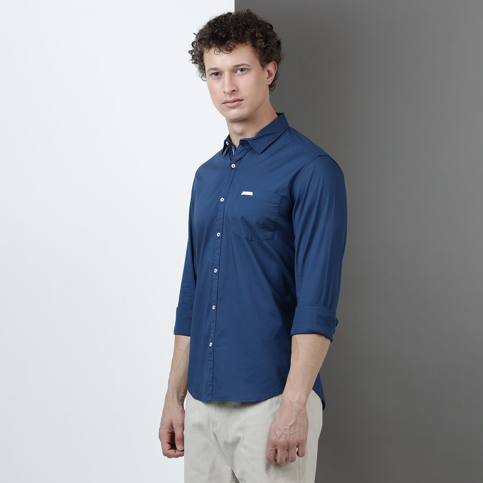 Sea Blue Solid Full Sleeve Shirt