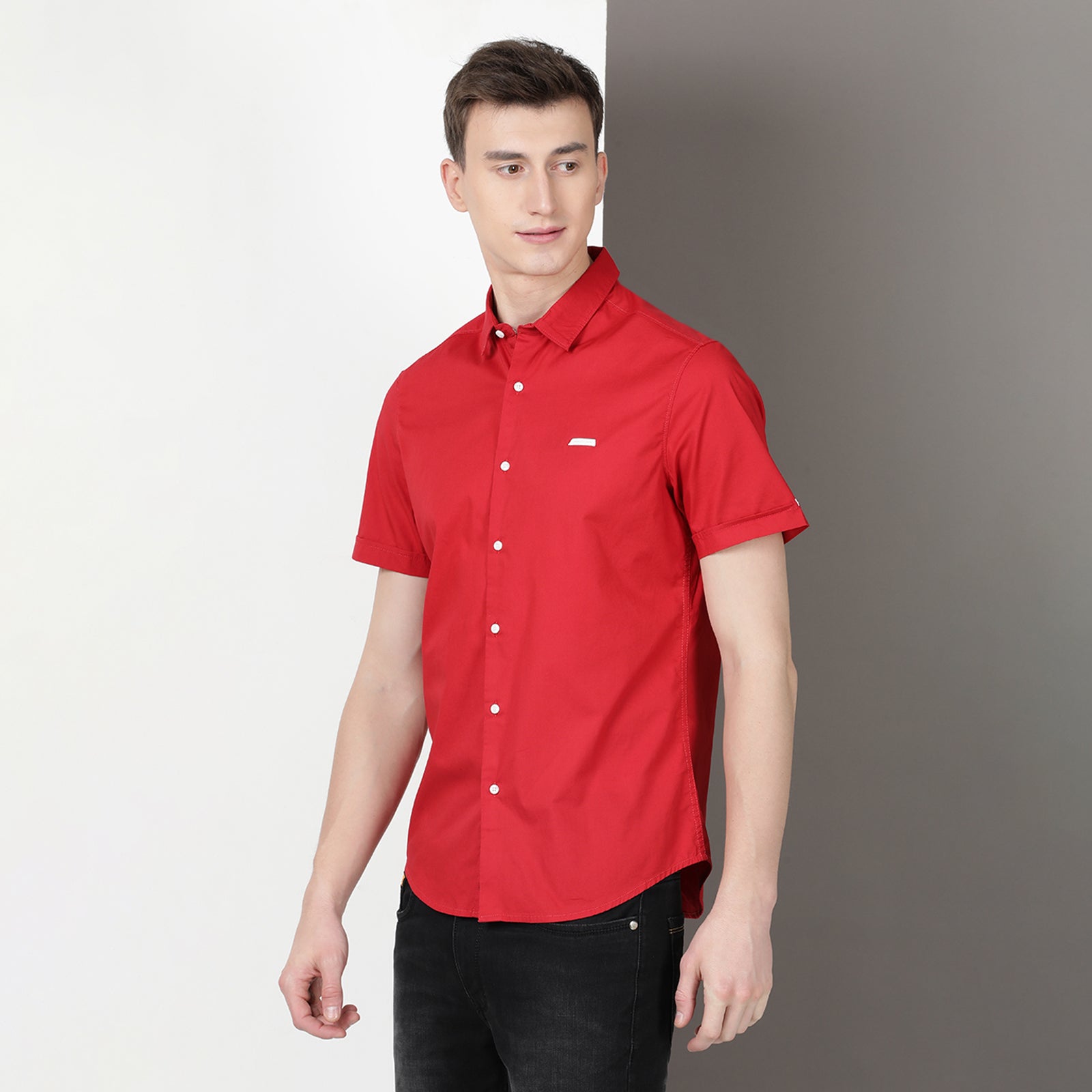 Red Solid Half Sleeve Shirt