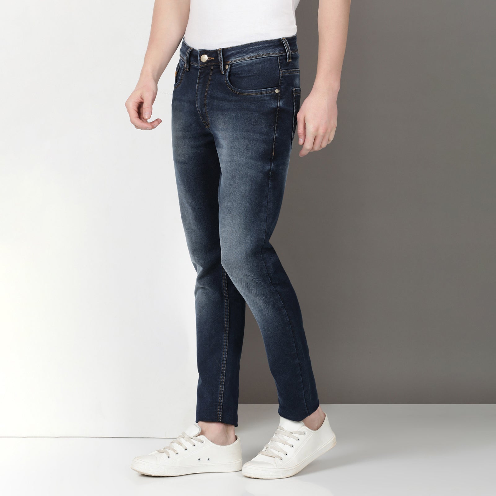 Light Wash Navy Midrise Slim Fit Jeans