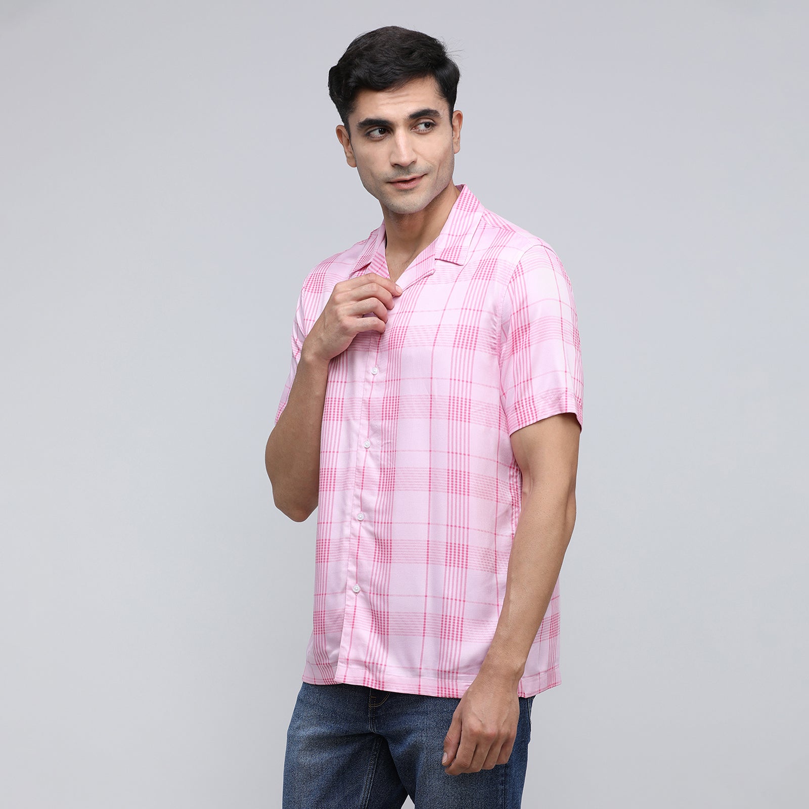 Indo Cotton Men's Checkered Half Sleeve Shirt