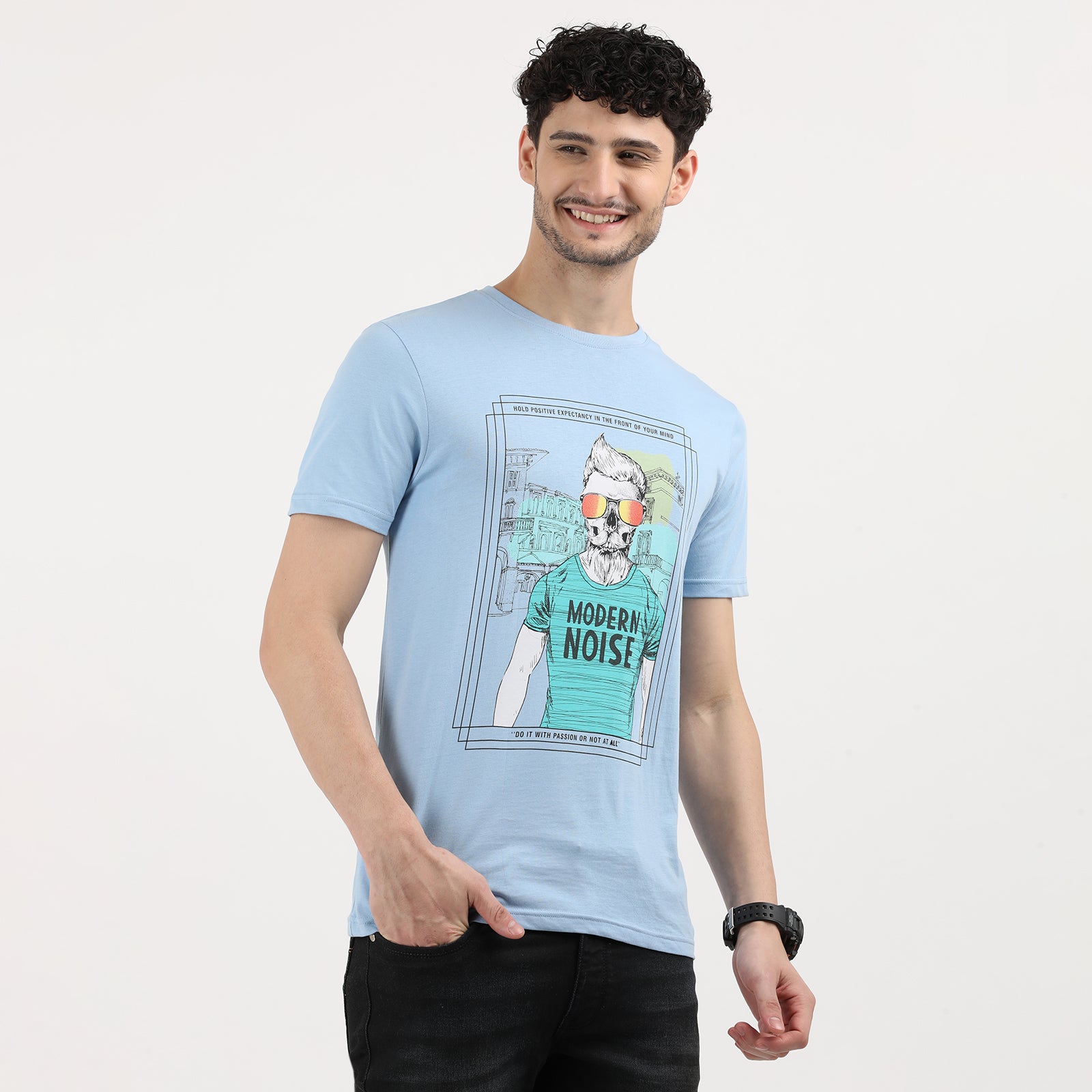 Powder Blue Modern Noise Crew Neck T-Shirt