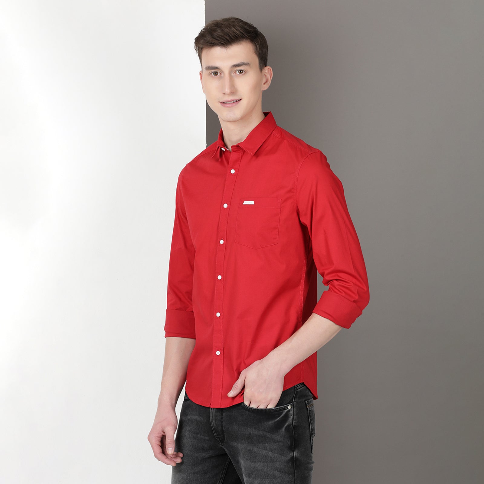 Red Solid Full Sleeve Shirt