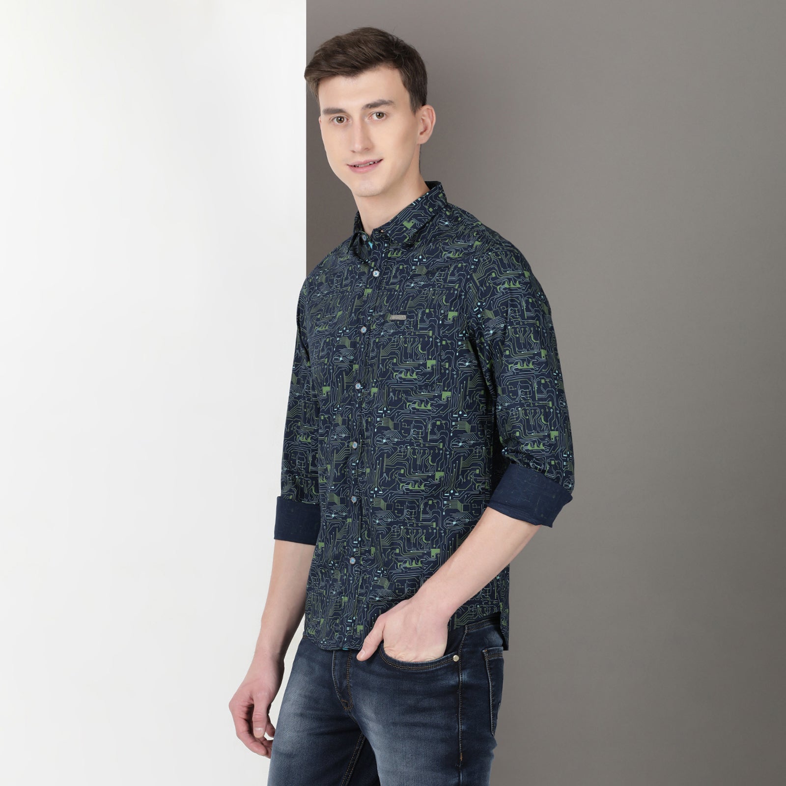 Navy Blue Full Sleeve Printed shirt