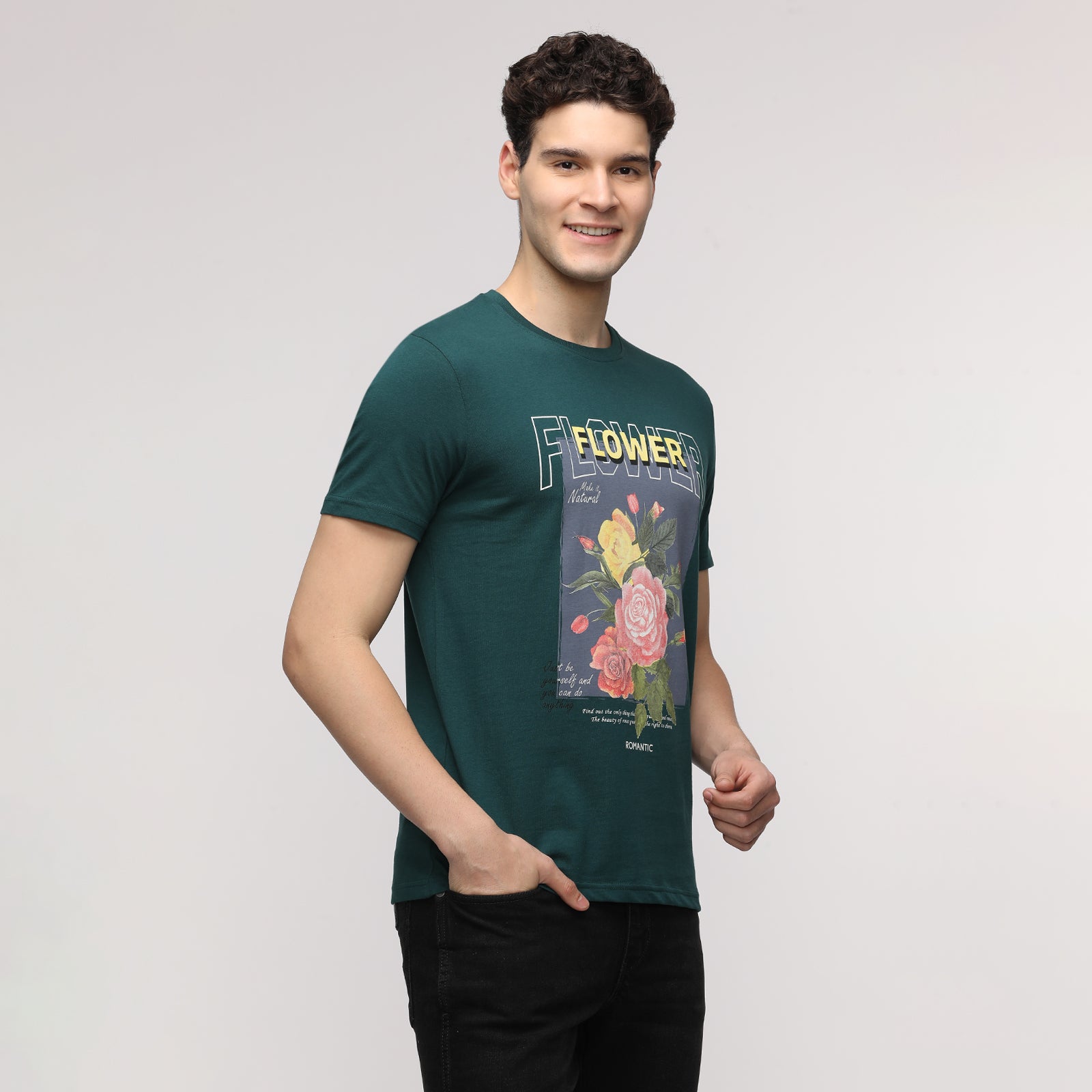 Men's Dark Sea Flower make It Natural Crew Neck Graphic Printed T-Shirt