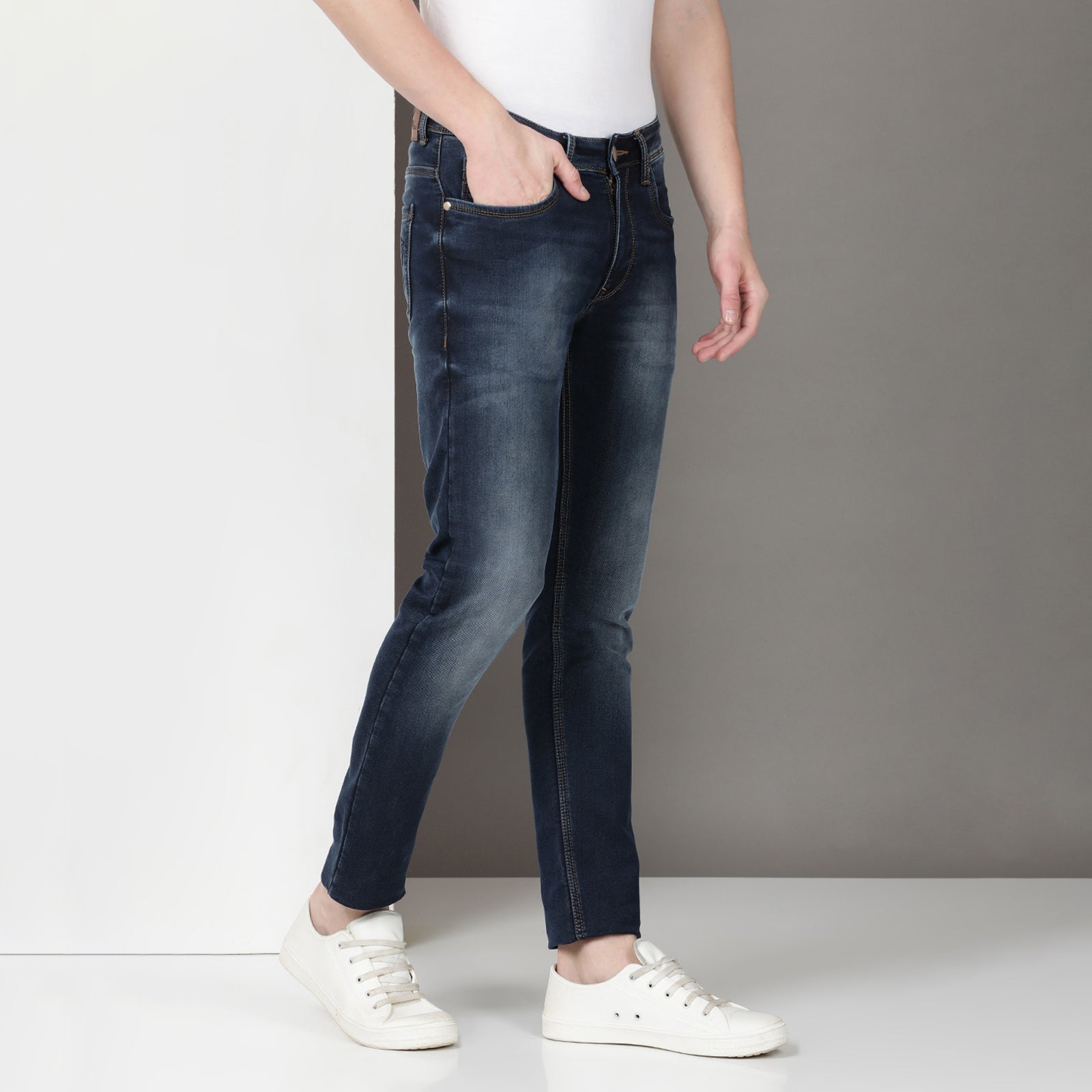 Light Wash Navy Midrise Slim Fit Jeans