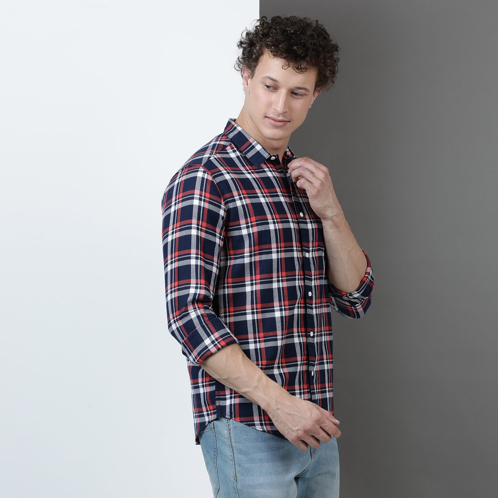 Navy Yarn Dyed Checks Full Sleeve Shirt