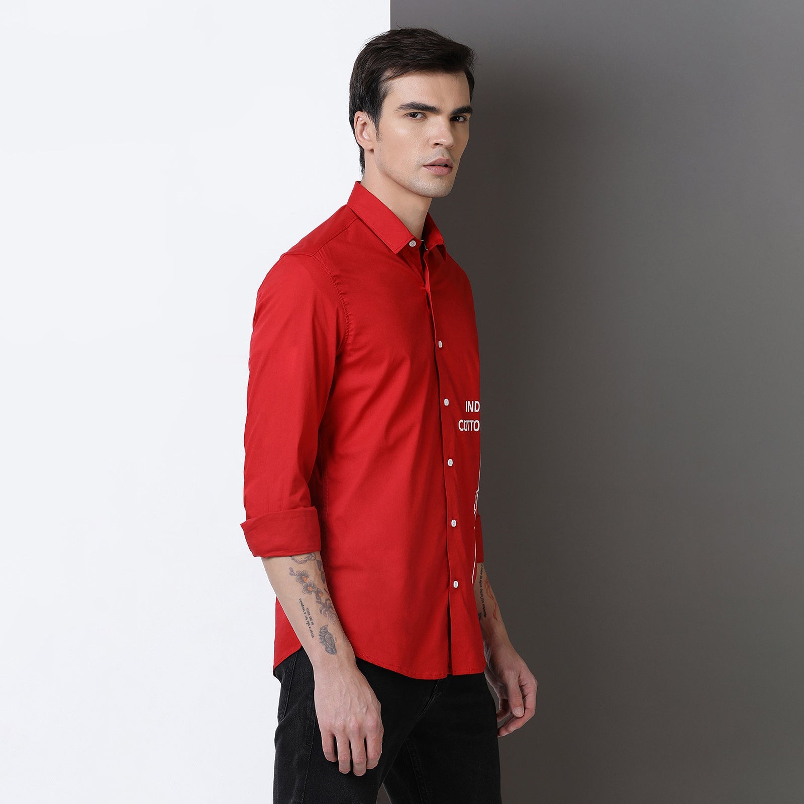 Red Colour With White Print Full Sleeve Shirt