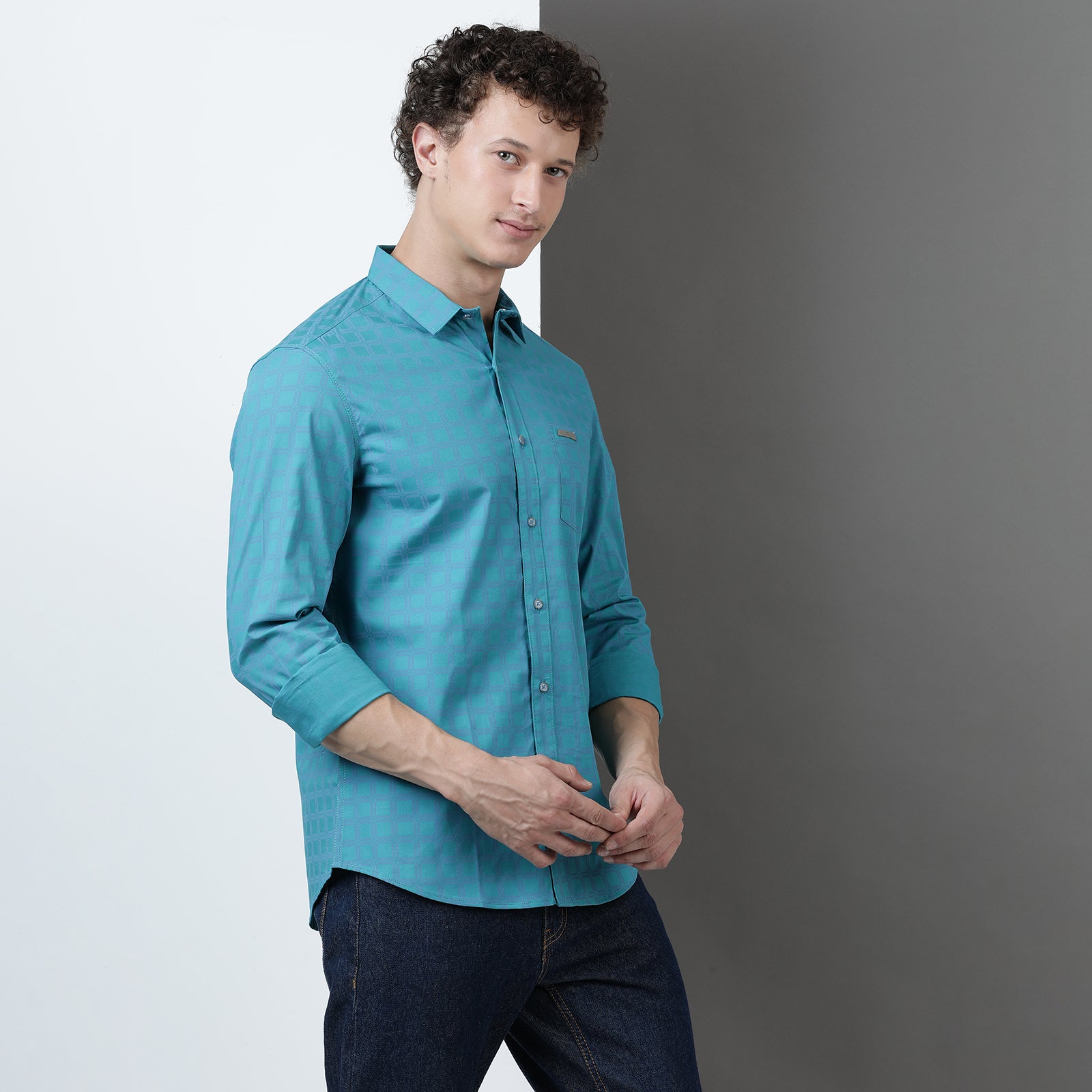 Blue Printed Checks Full Sleeve Shirt