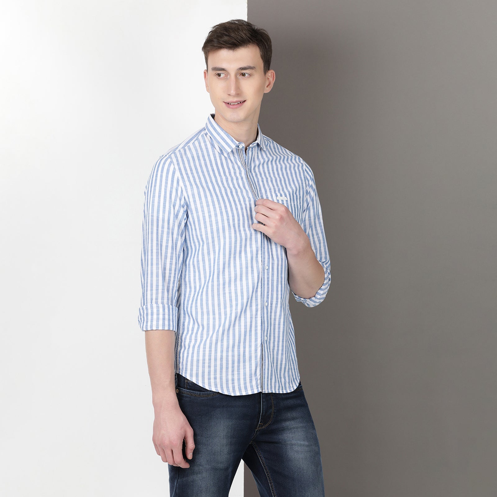 White & Navy Full Sleeve Stripes Shirt