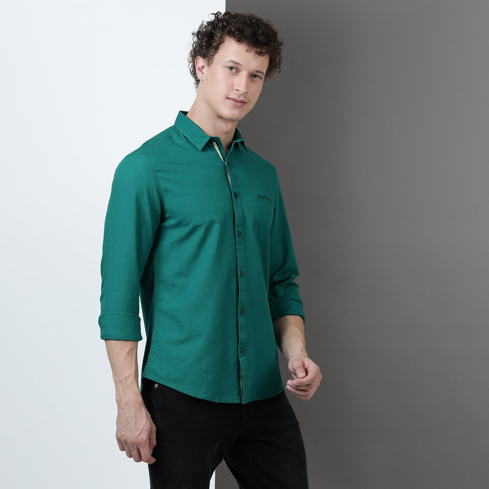 Green Solid Full Sleeve Shirt