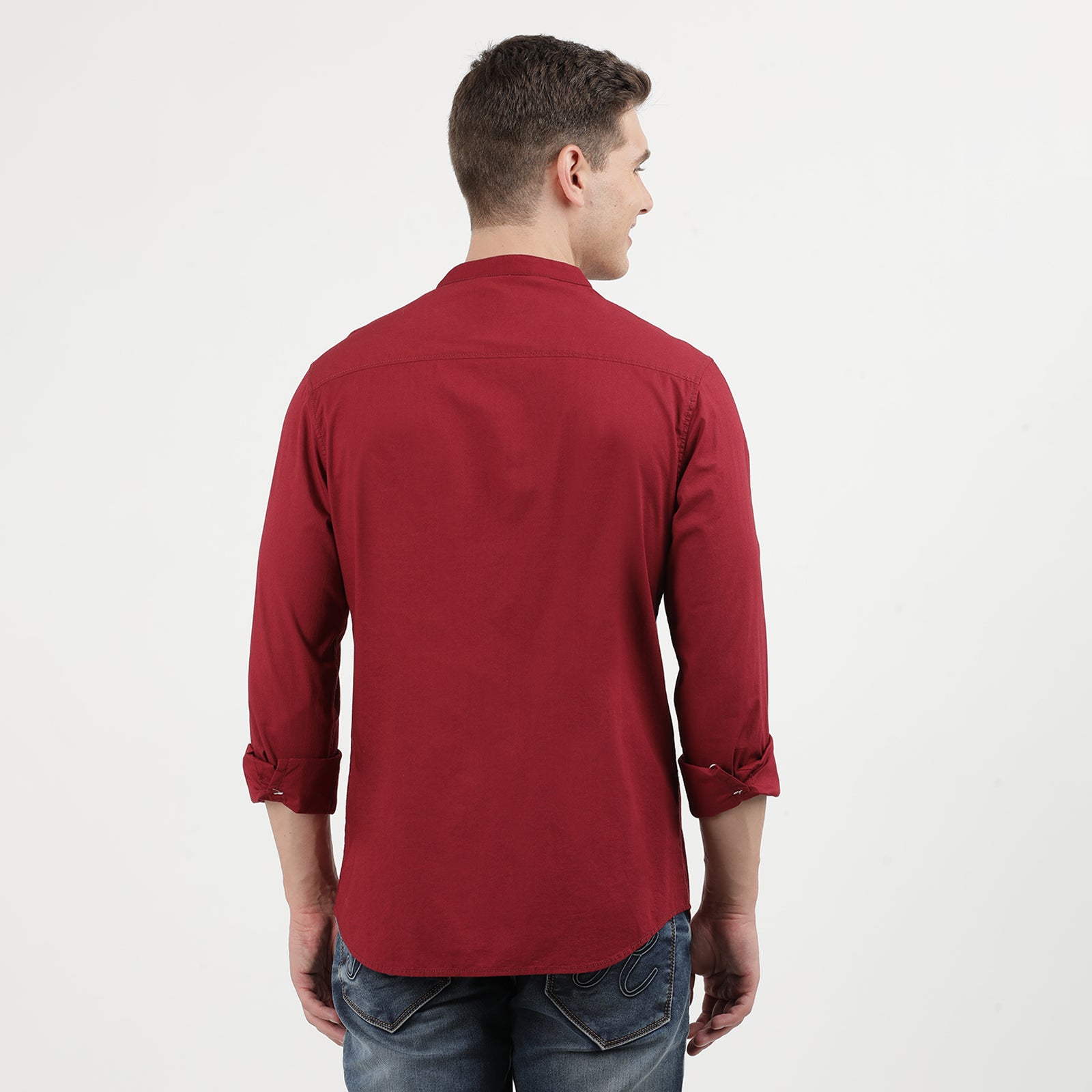 Stylish Tibetan Red Full Sleeve Mandarin Collar Shirt