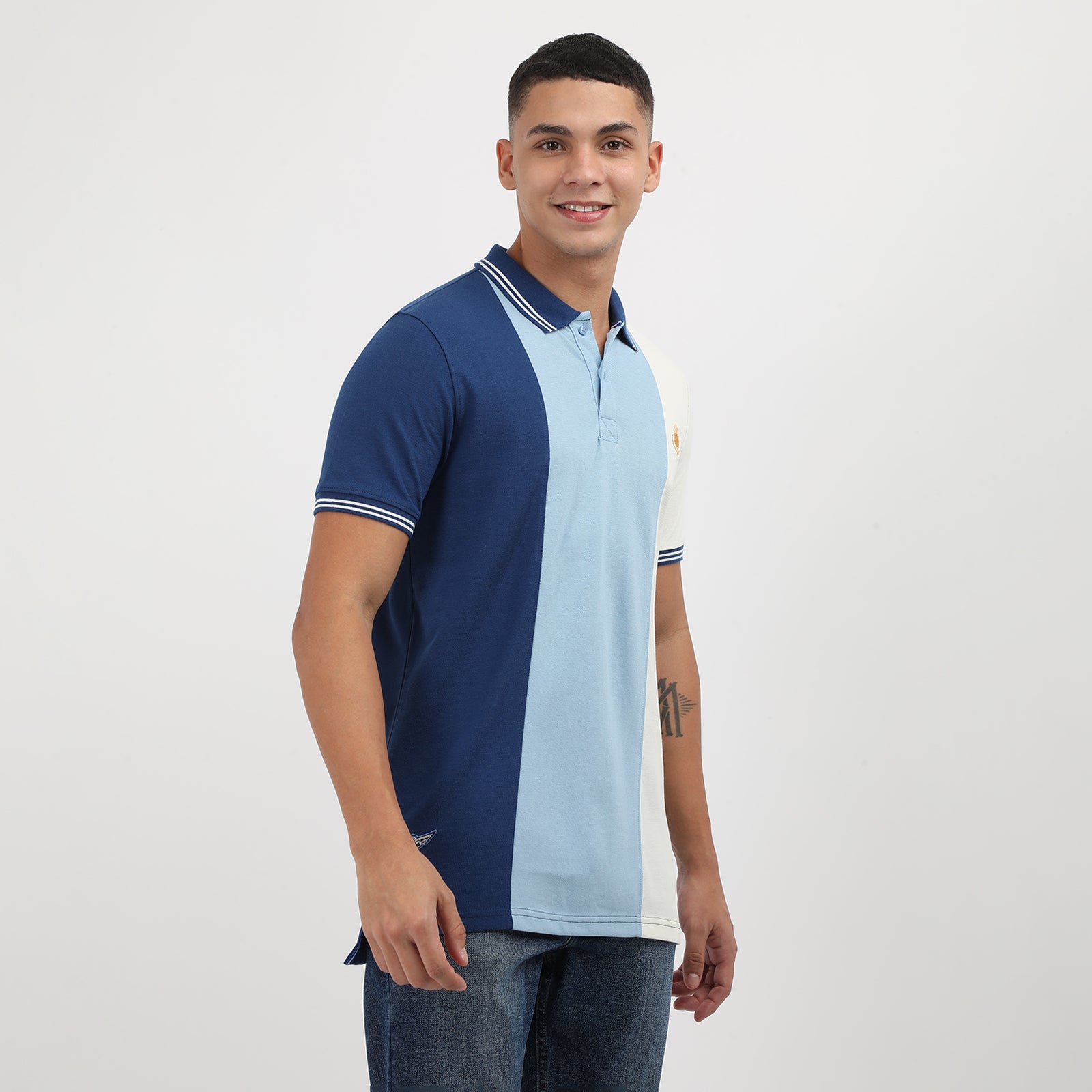 Navy/Powder Blue Men's solid Polo Neck T-shirt