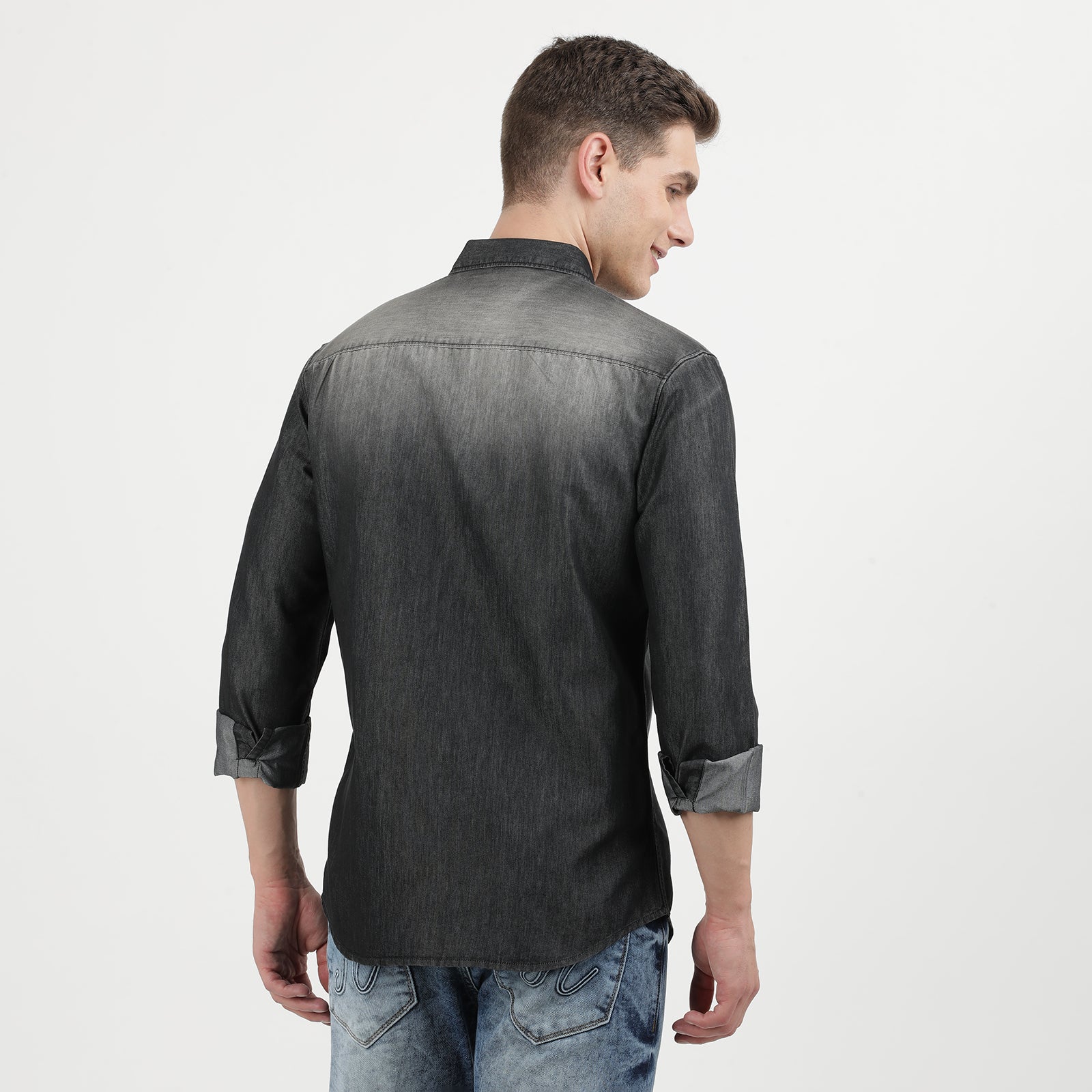 Men's Black Dark Washed Full Sleeve Casual Denim Shirt