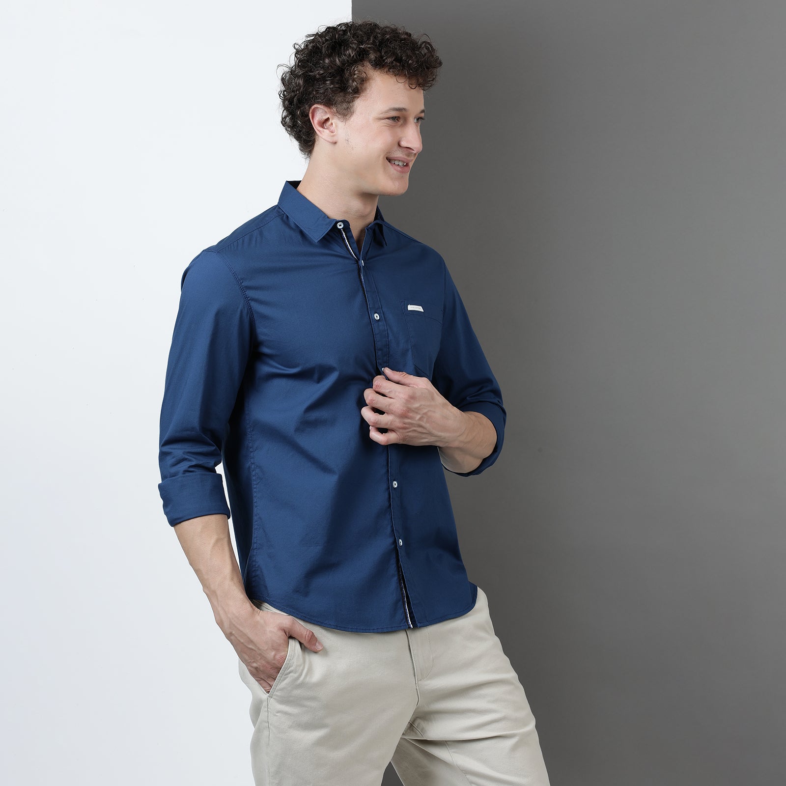 Sea Blue Solid Full Sleeve Shirt