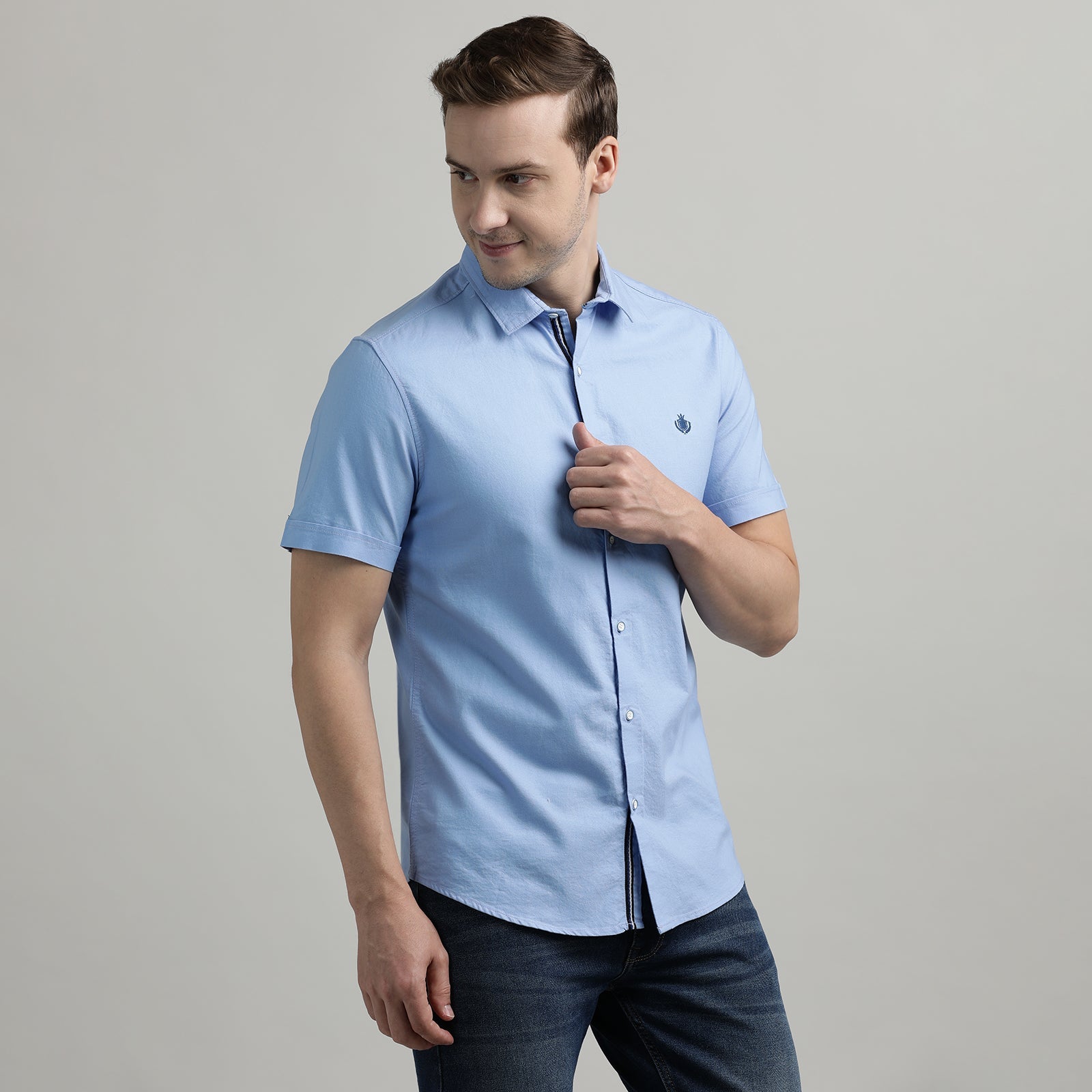 Powder Blue Solid Half Sleeve Shirt