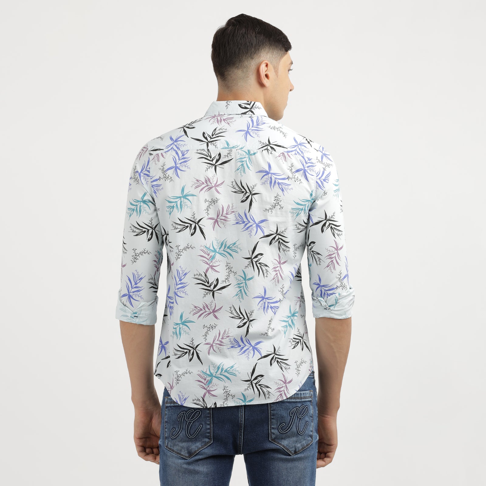 Illusion Blue Floral Print Full Sleeve Casual Shirt