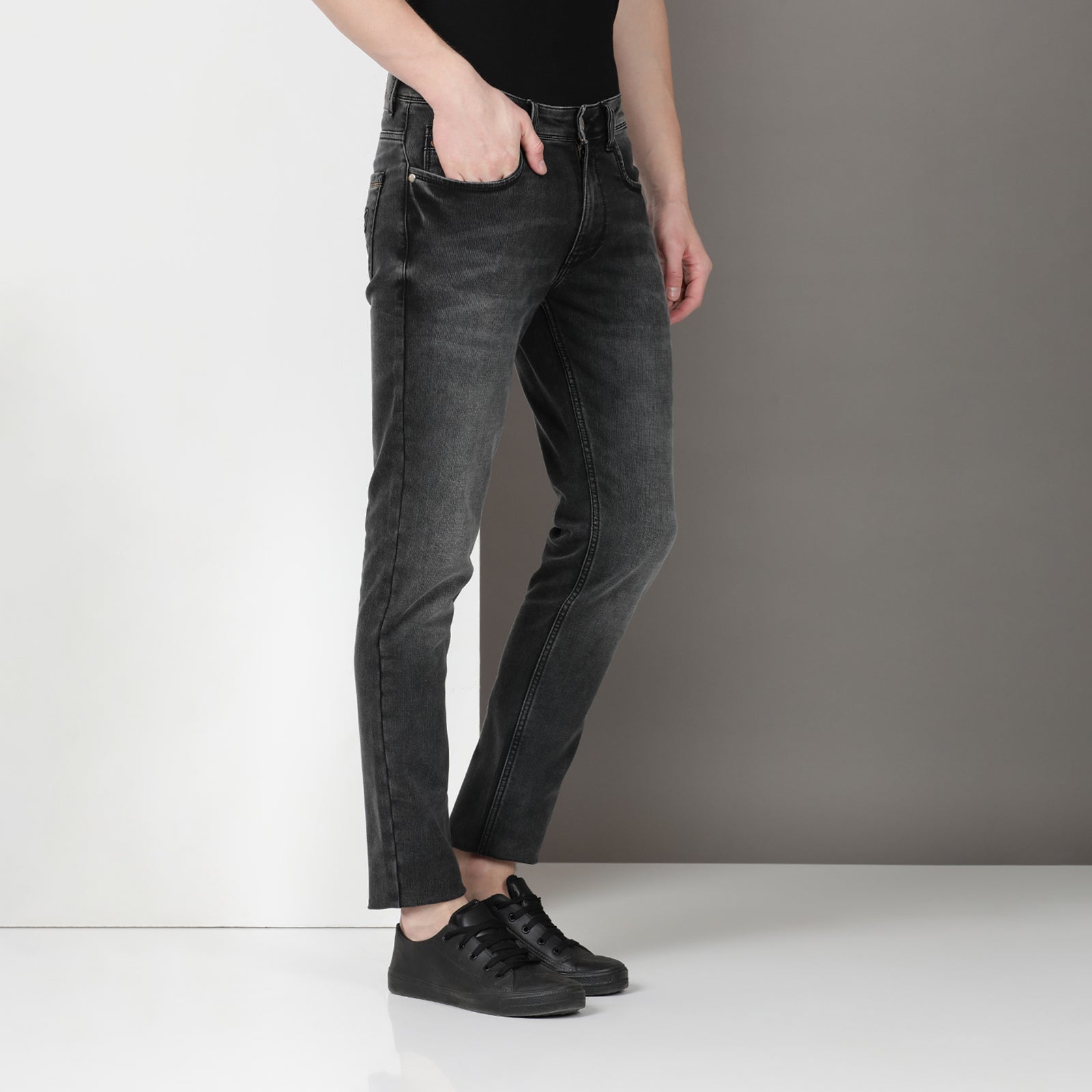 Light Wash Black Midrise Slim Fit Jeans