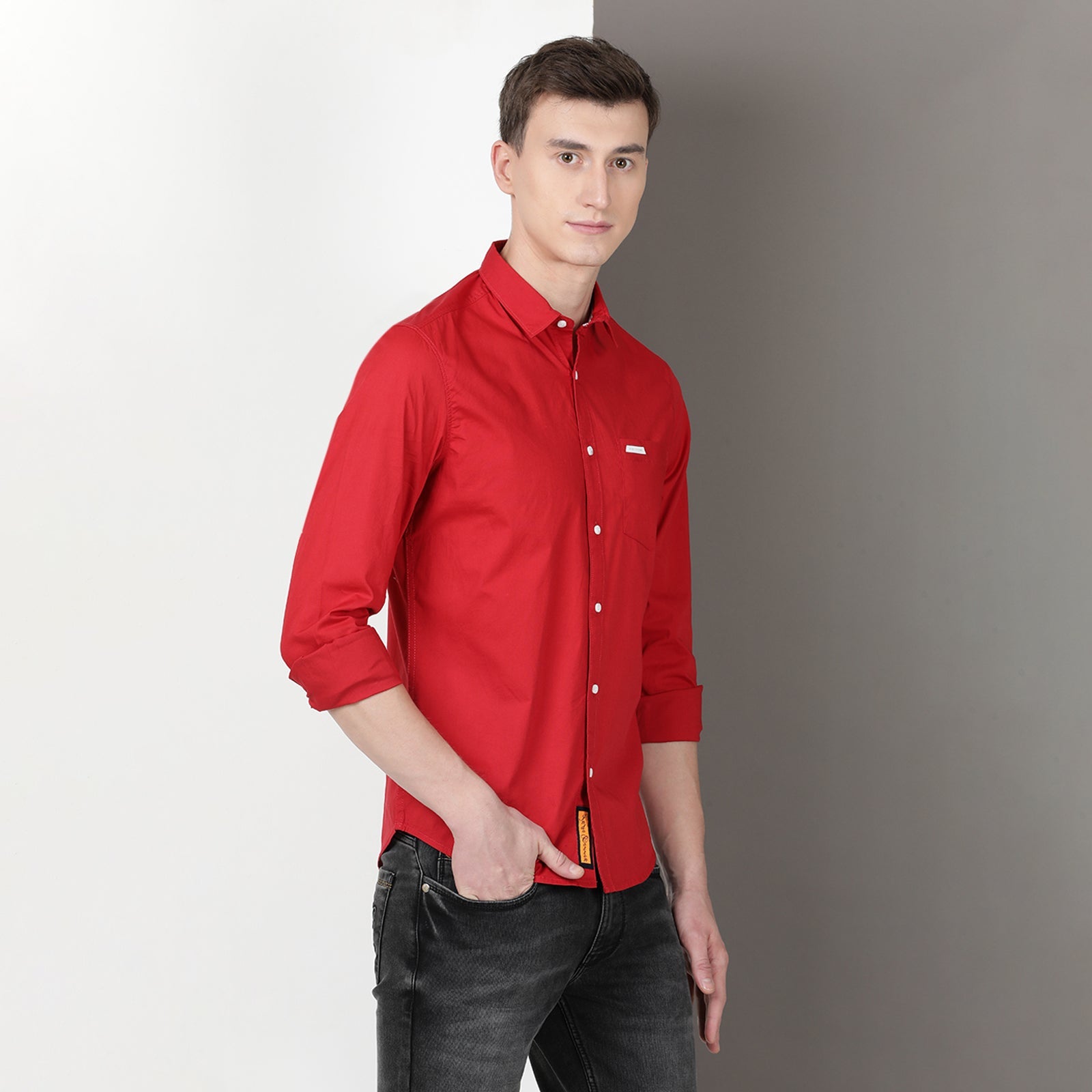 Red Solid Full Sleeve Shirt