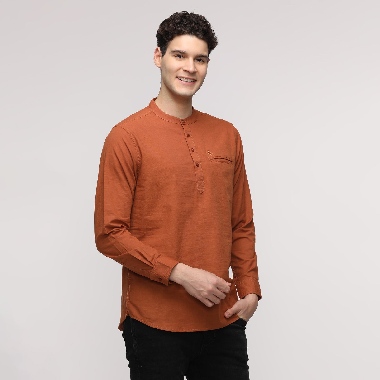 Men's Nutshell Solid Full Sleeve Short Kurthi