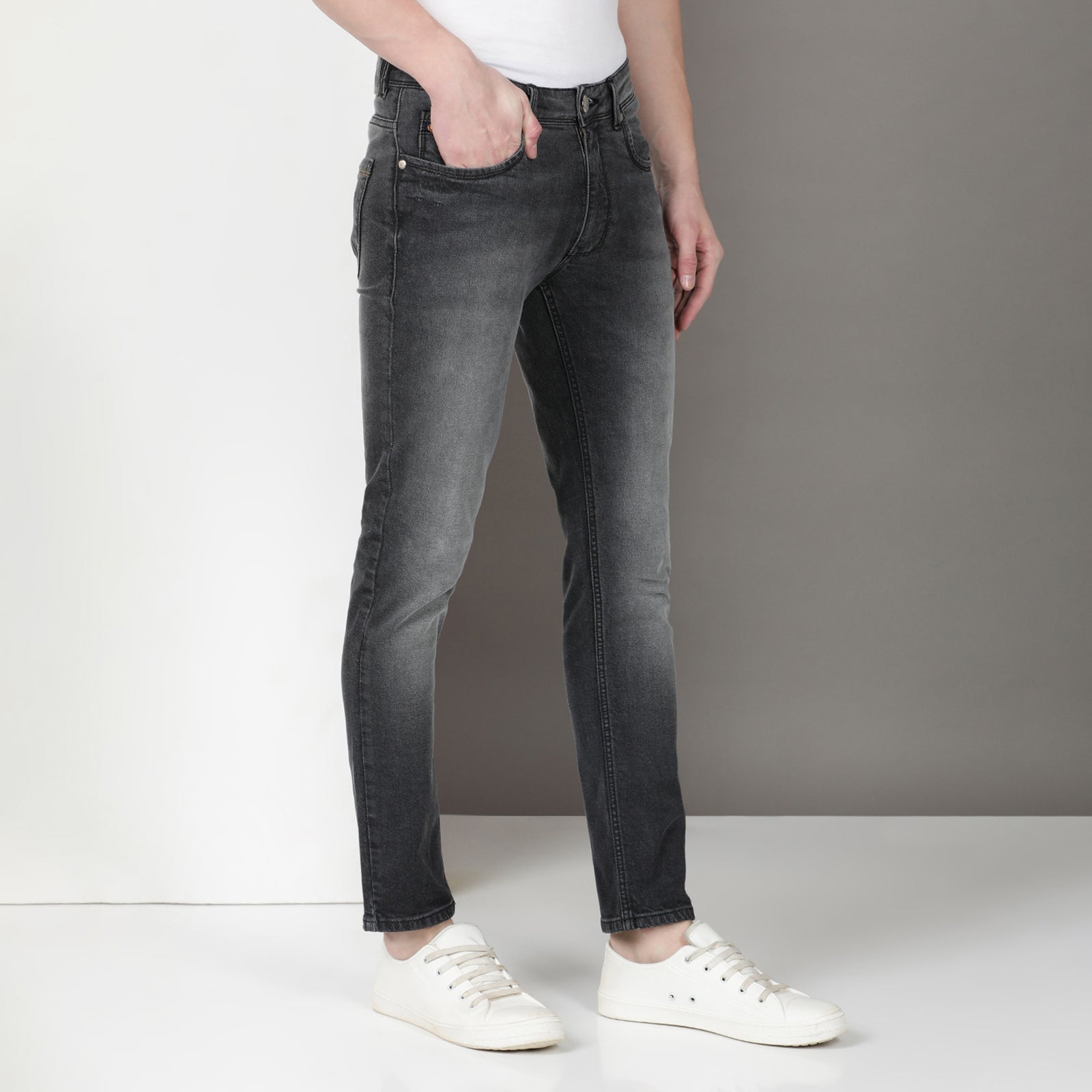 Mid Wash Black Midrise Slim Fit Jeans