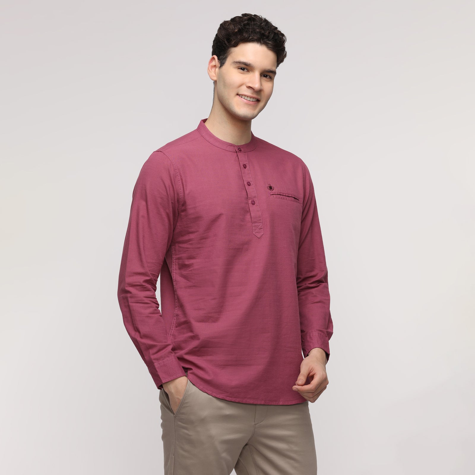 Men's Damson Solid Full Sleeve Short Kurthi