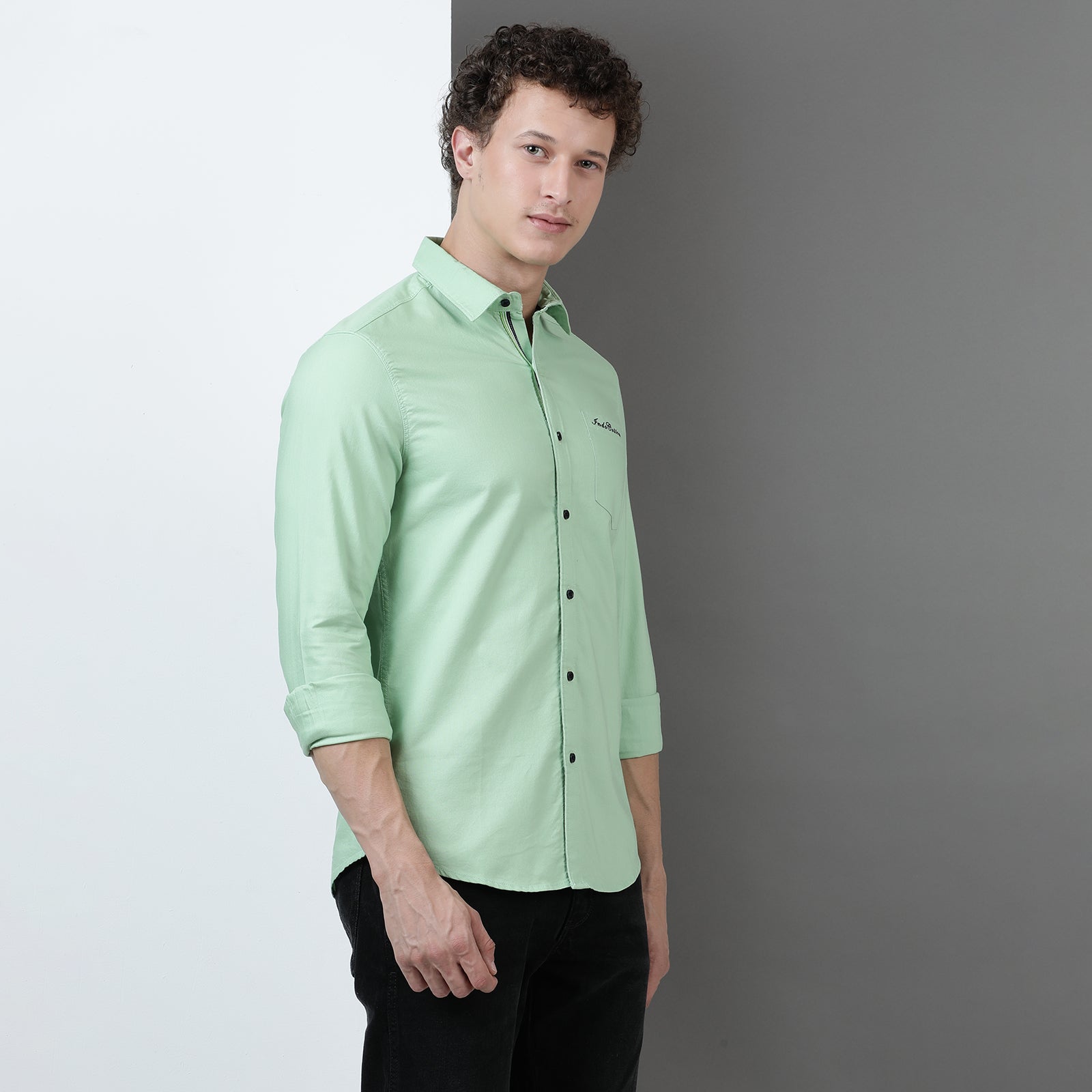 Green Solid Full Sleeve Shirt