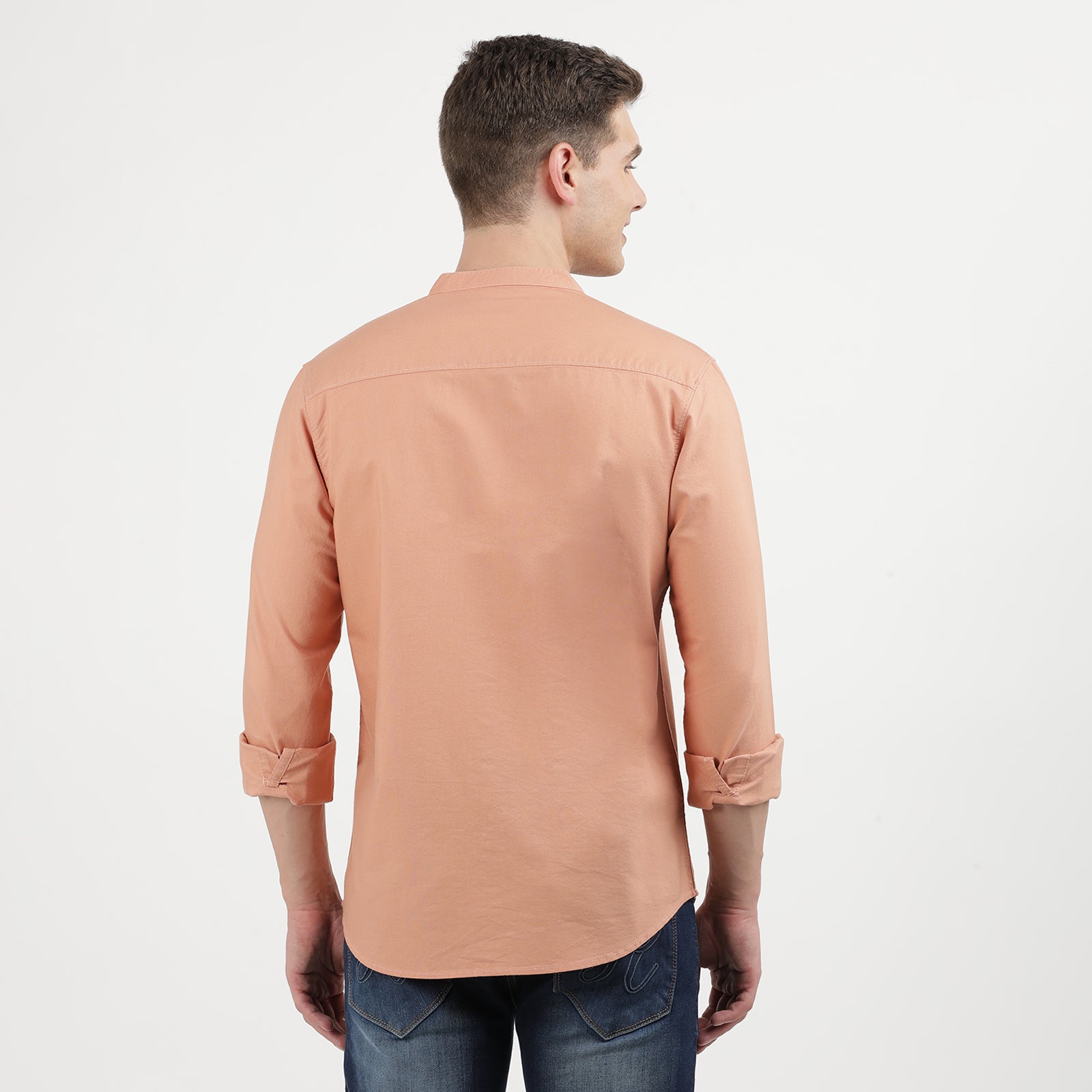 Clay Colored Mandarin Collar Full Sleeve Shirt