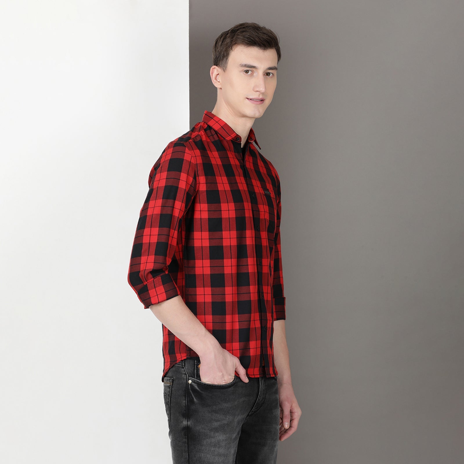 Black & Red Full Sleeve Checks Shirt