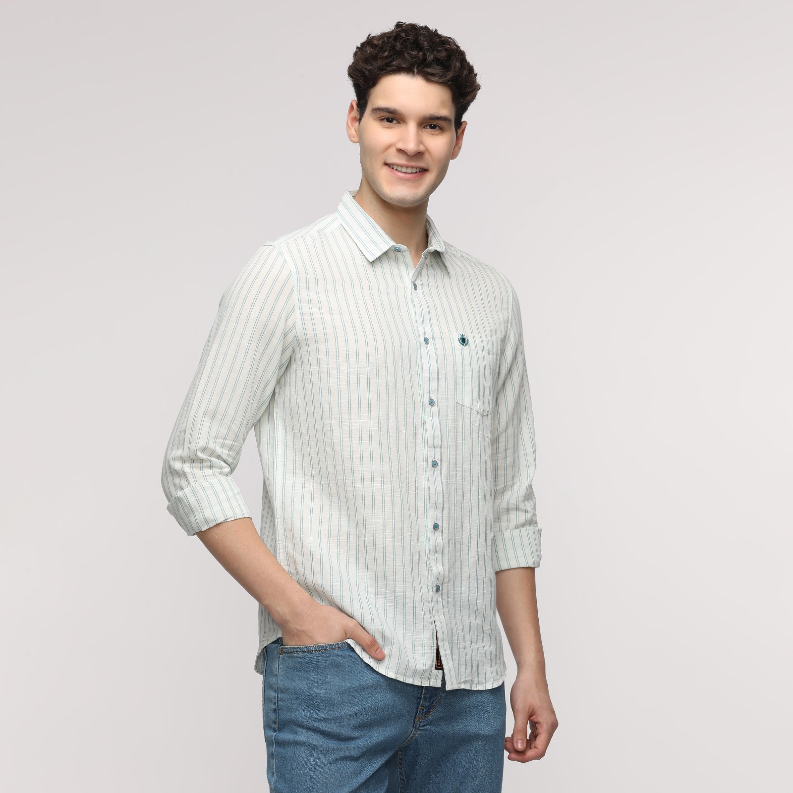 Men's Striped Regular Fit Shirt With Patch Pocket